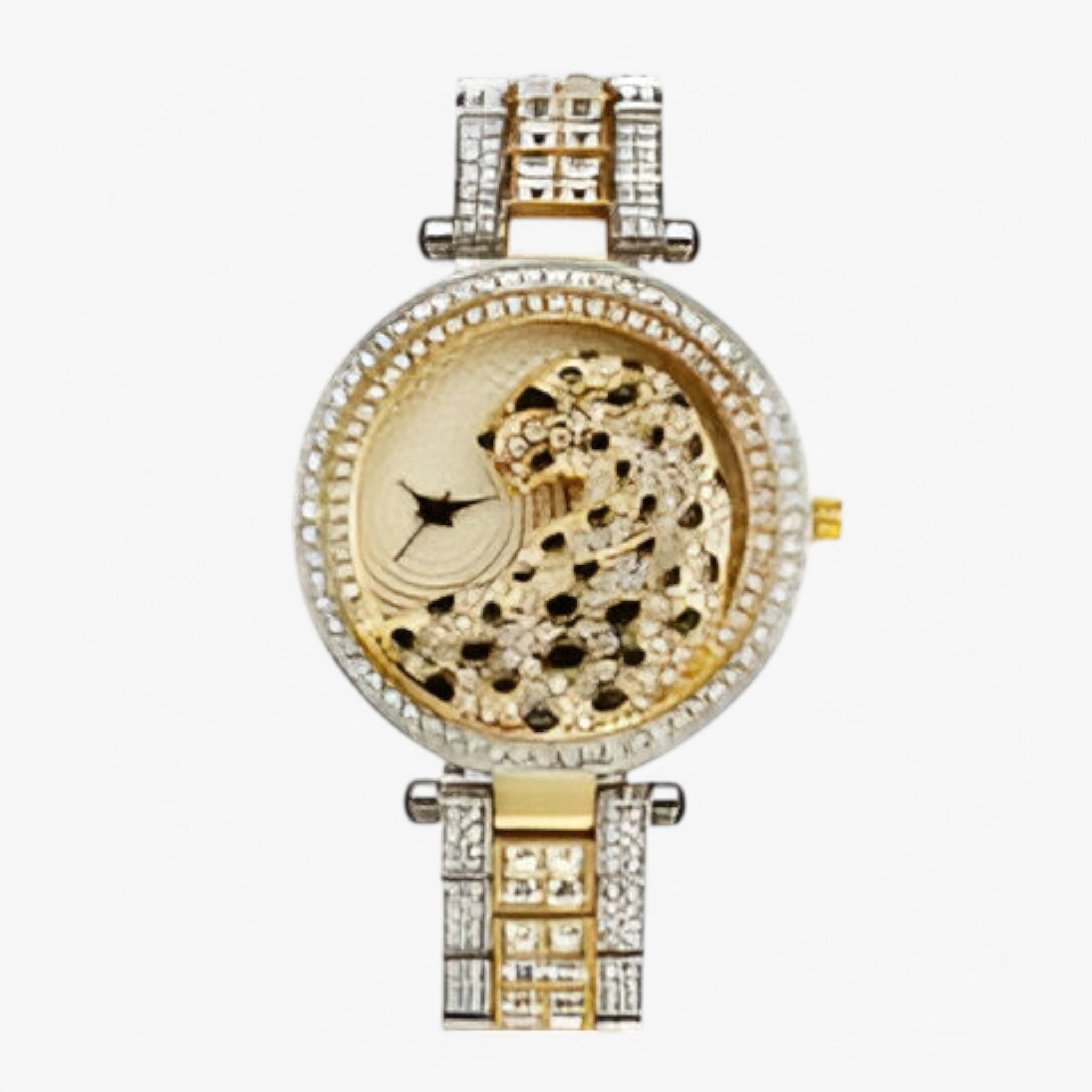 Heidi | Guld quartz ur med glitter og leopard motiv - Sort guld - watches - {{ product_tags }