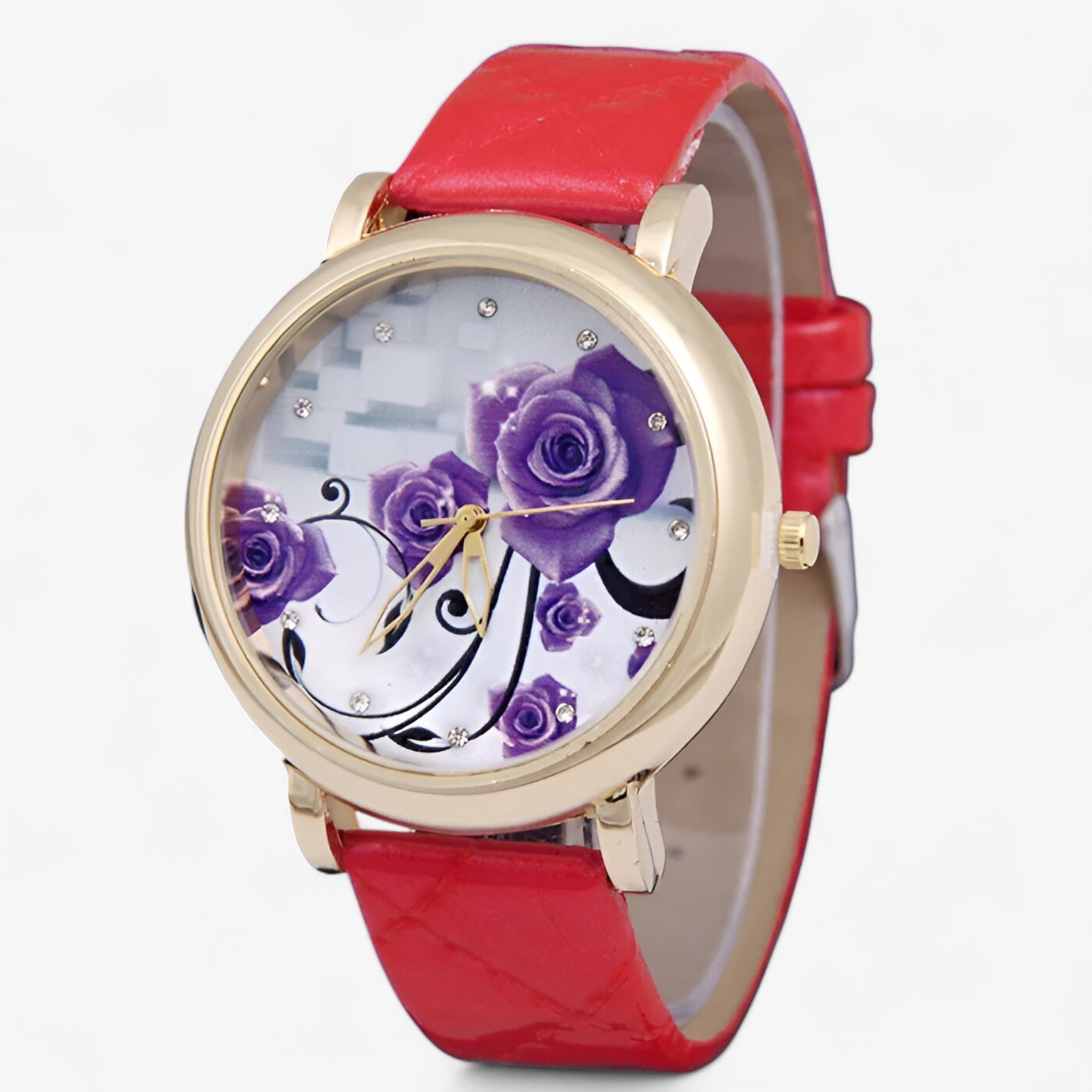 Zelda | Elegant quartz ur med blomstret læderrem - Rood - watches - {{ product_tags }