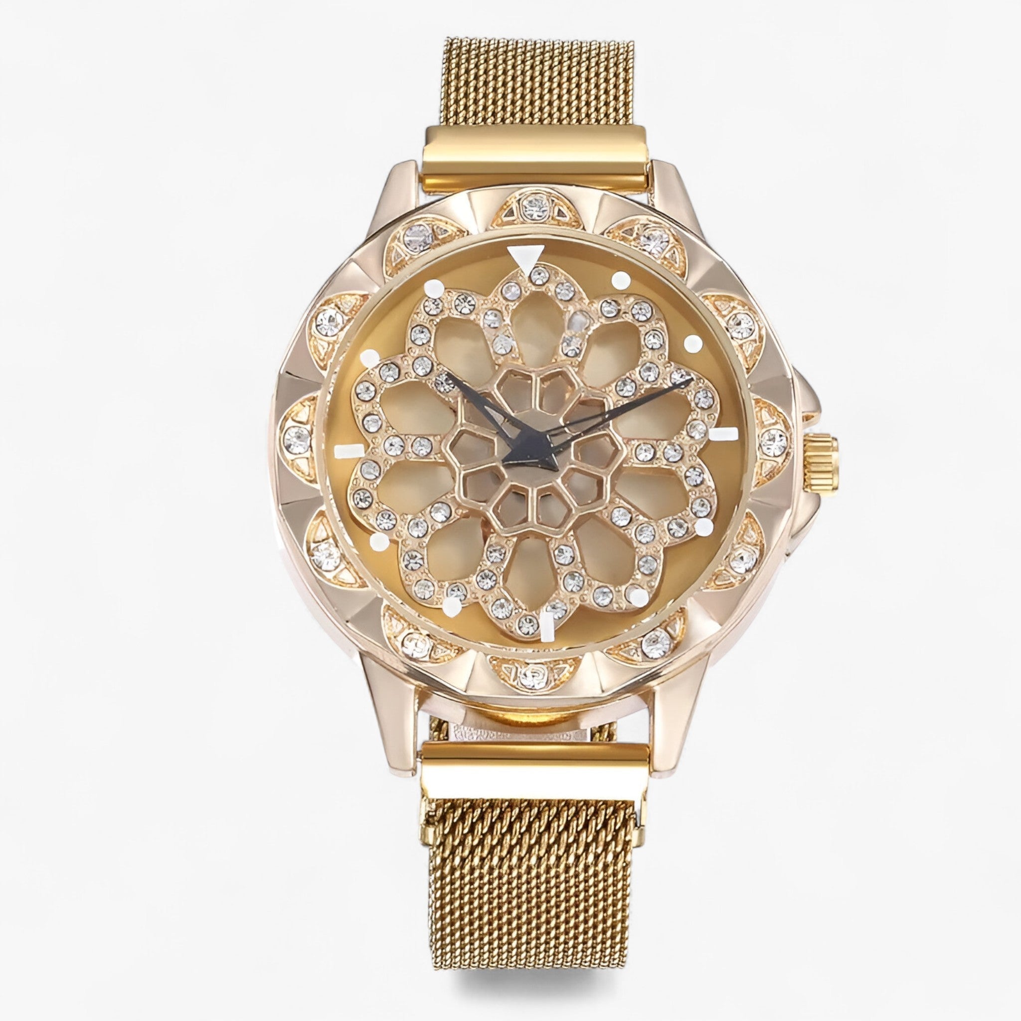 Lilla | Elegant dameur med blomstret magnetlås - Guld - watches - {{ product_tags }