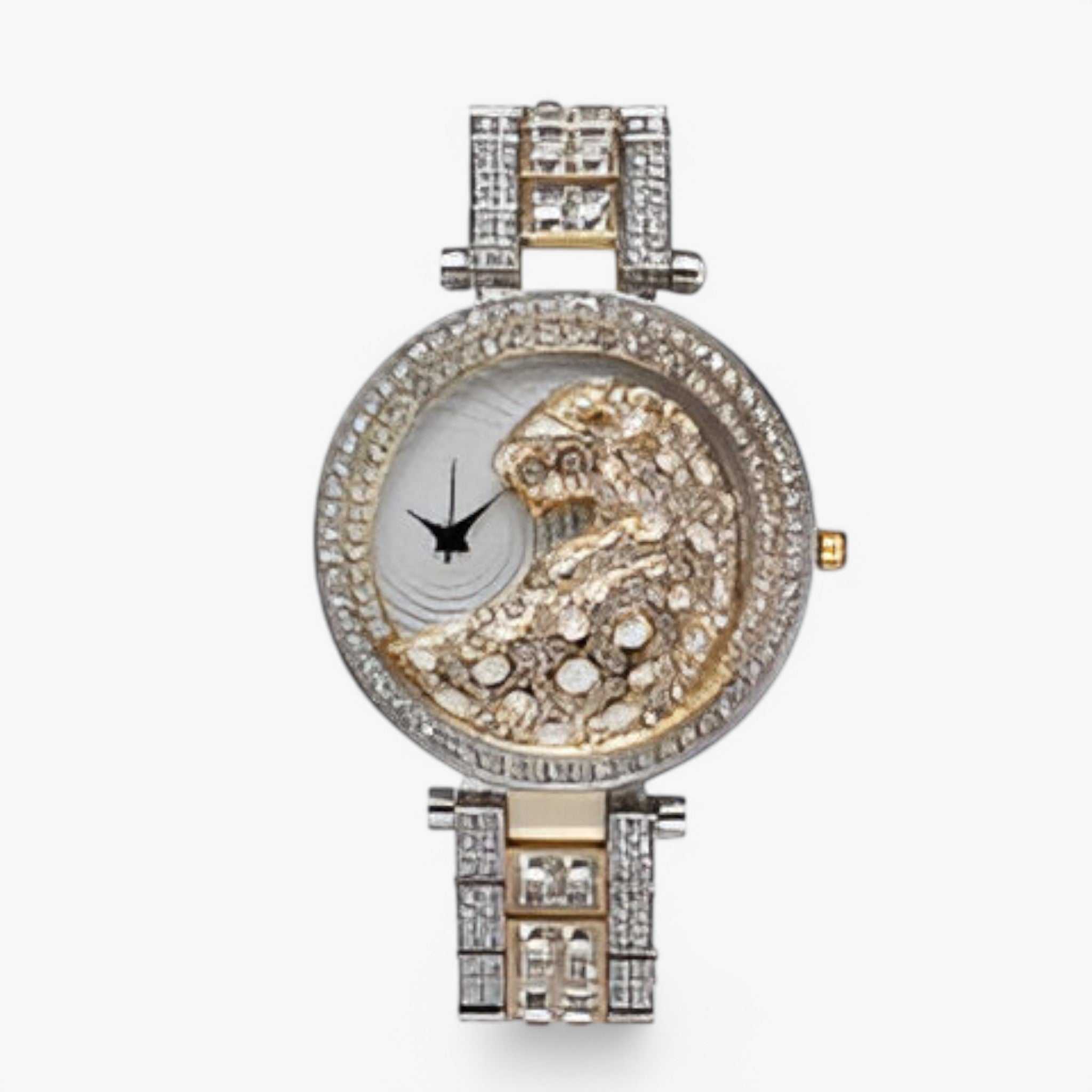 Heidi | Guld quartz ur med glitter og leopard motiv - Hvid sølv guld - watches - {{ product_tags }