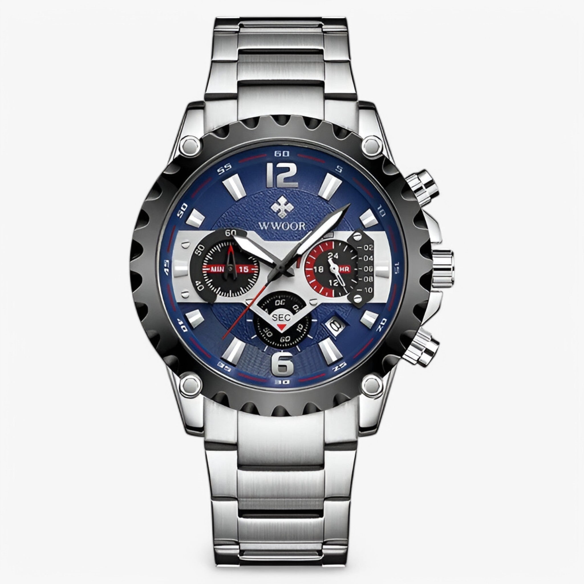 Cleo | Luksus chronograafhorloge van roestvrij staal - sølv blå - watches - {{ product_tags }