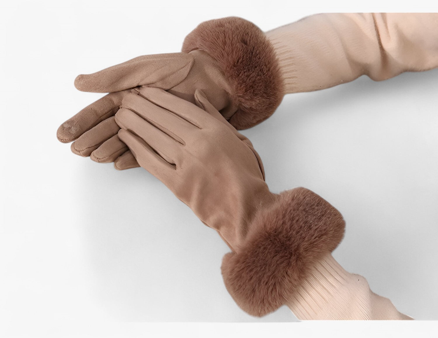 Helena | Varme Suede Touchscreen Handsker med imiteret pels - - winter - {{ product_tags }