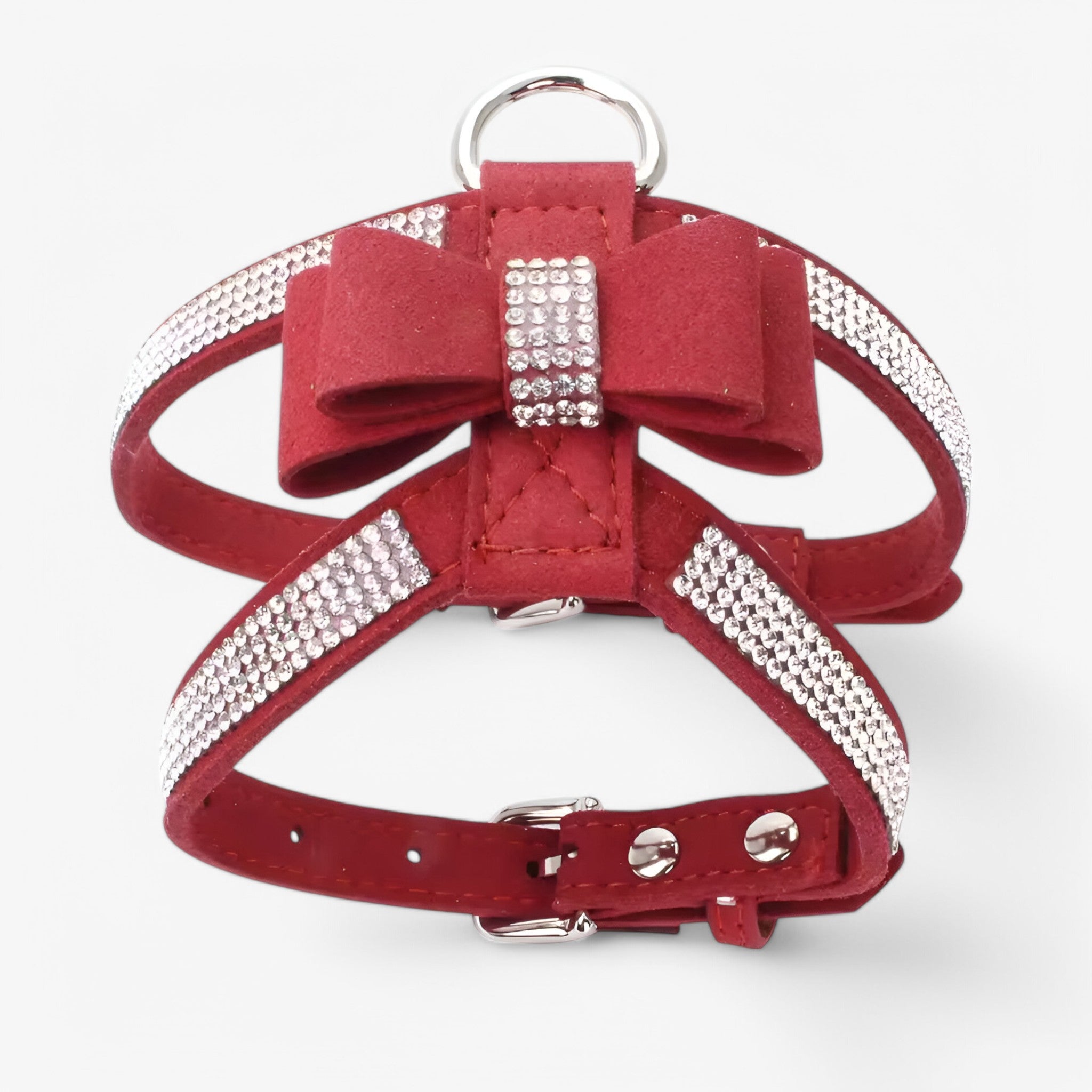 Bella | Fløjlslærredssele med Sløjfe og Strass - Rød - other - {{ product_tags }