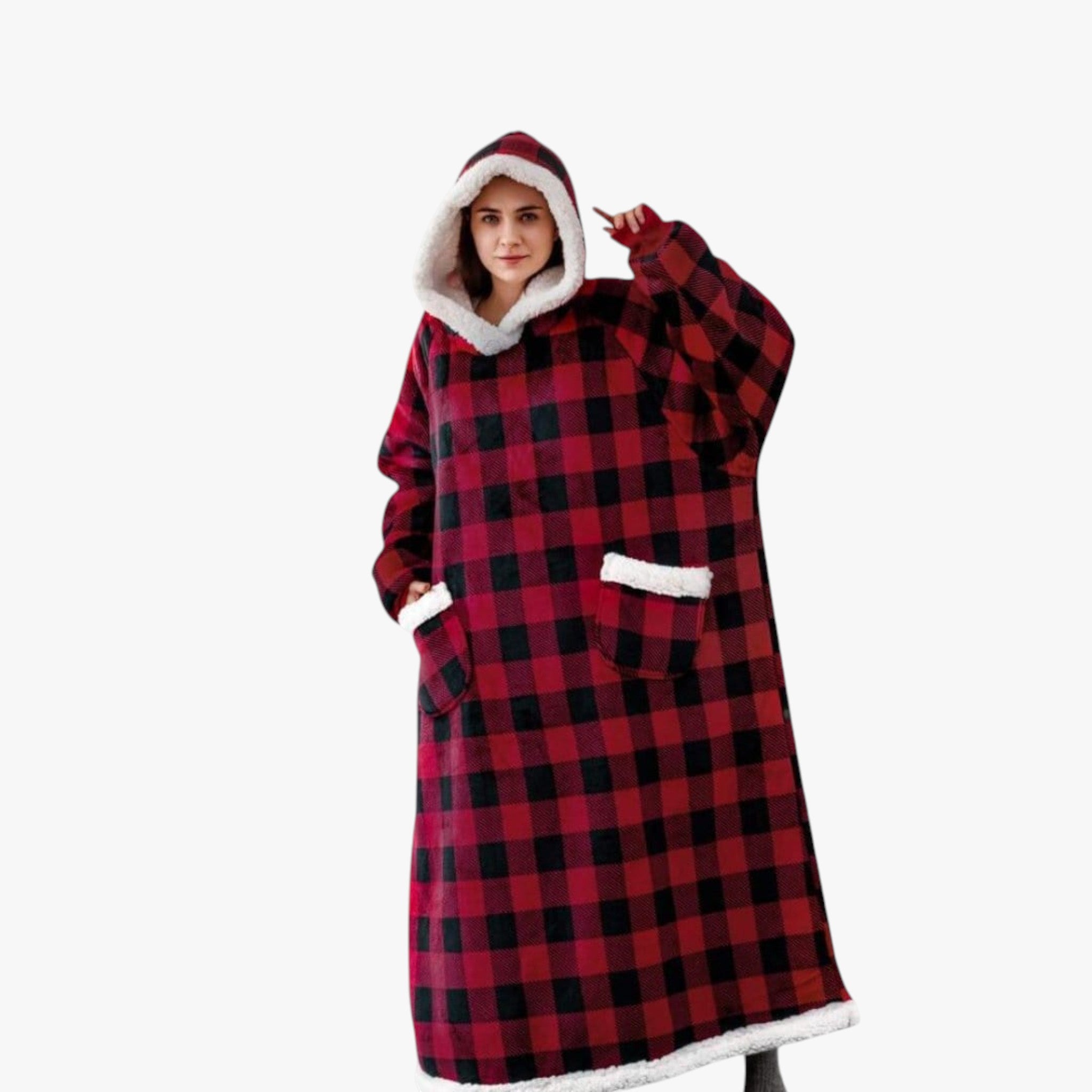 Hættetrøje Tæppe til Varm Afslapning - Rød med sort - Hættetrøjer & Sweatshirts - {{ product_tags }