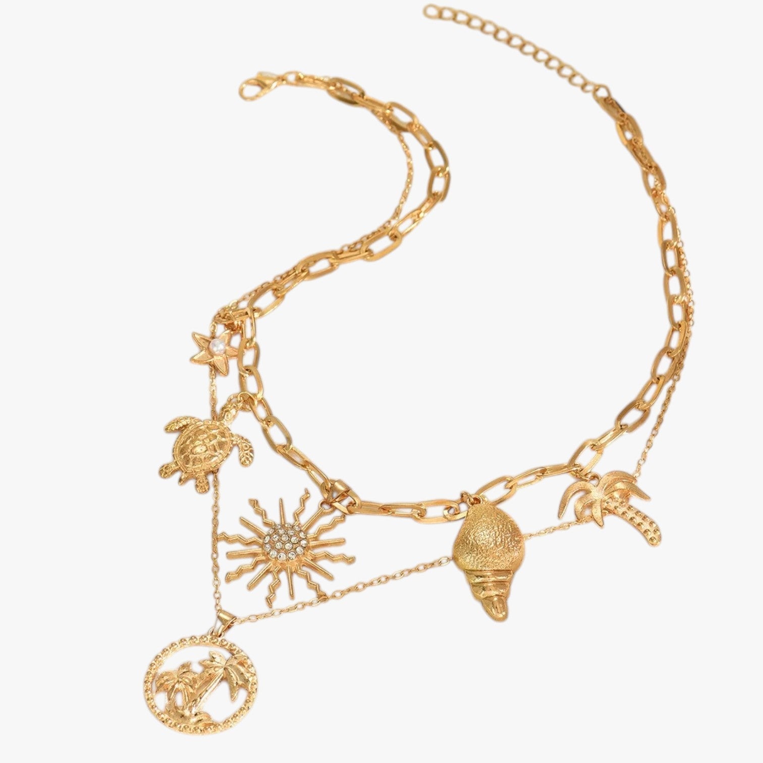 Lina | Minimalistisk sommerhalskæde med skildpadde og søstjerne - - Lina | Minimalistisk sommerhalskæde med skildpadde og søstjerne - €25 - {{ product_tags }