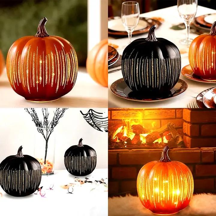 Blinkende LED Græskarlampe med Timer - Halloween Dekoration