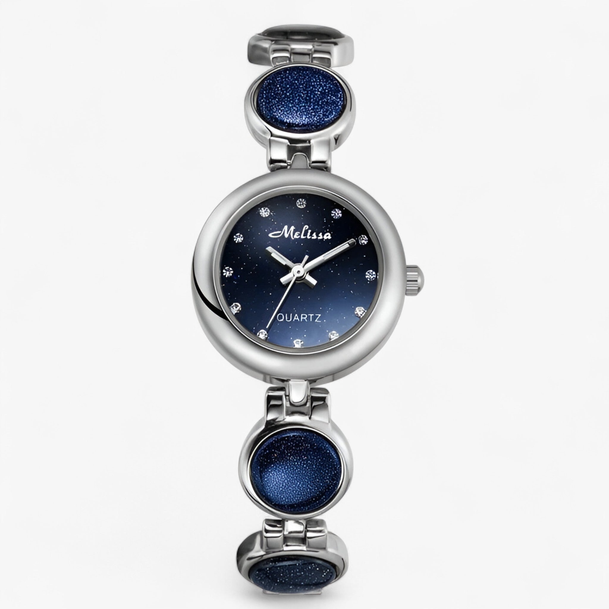 Isabelle | Luksus dameur med krystal clips og rustfri stålrem - Sølv blå - watches - {{ product_tags }