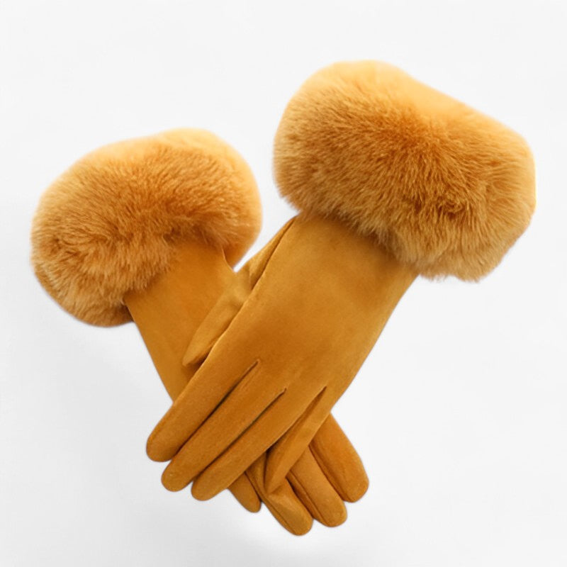 Helena | Varme Suede Touchscreen Handsker med imiteret pels - Gul Én størrelse - winter - {{ product_tags }