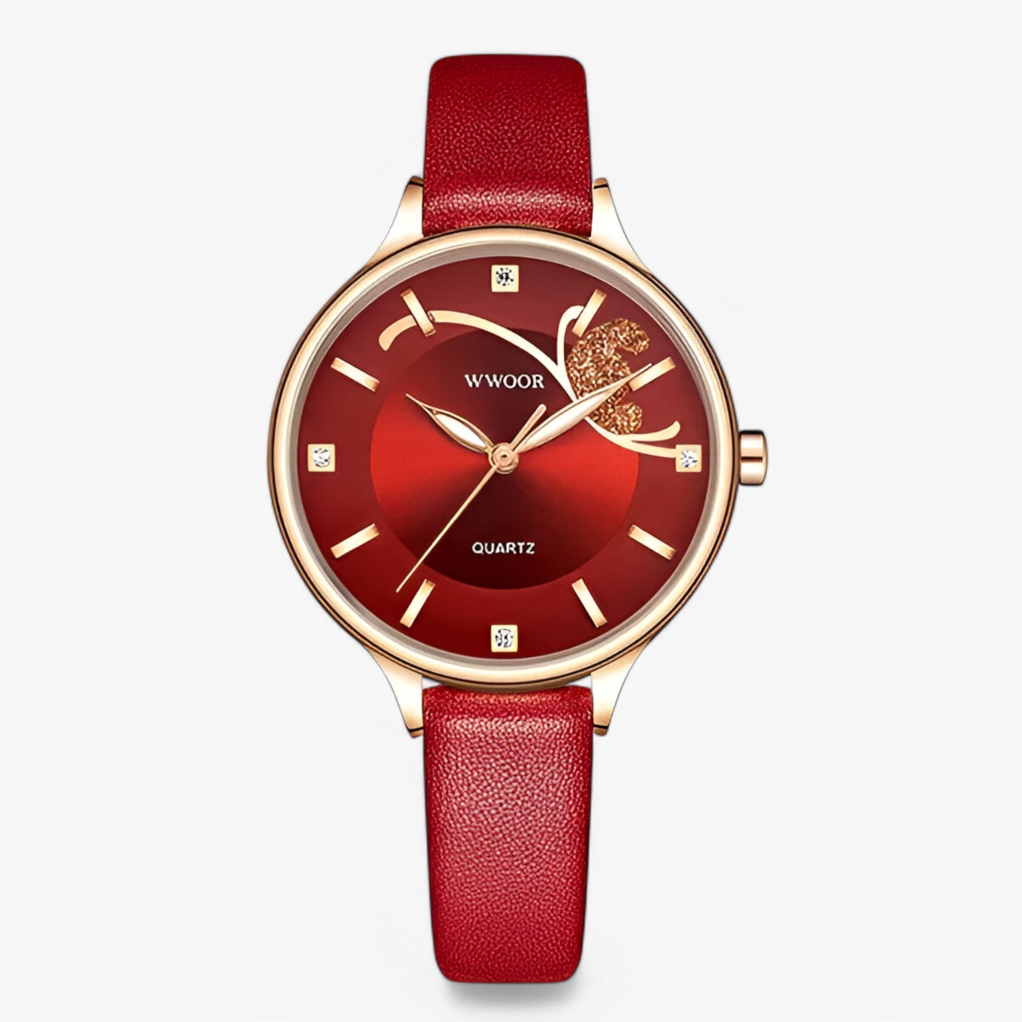 Vivian | Luksus hvidt læder quartz ur - rød - watches - {{ product_tags }