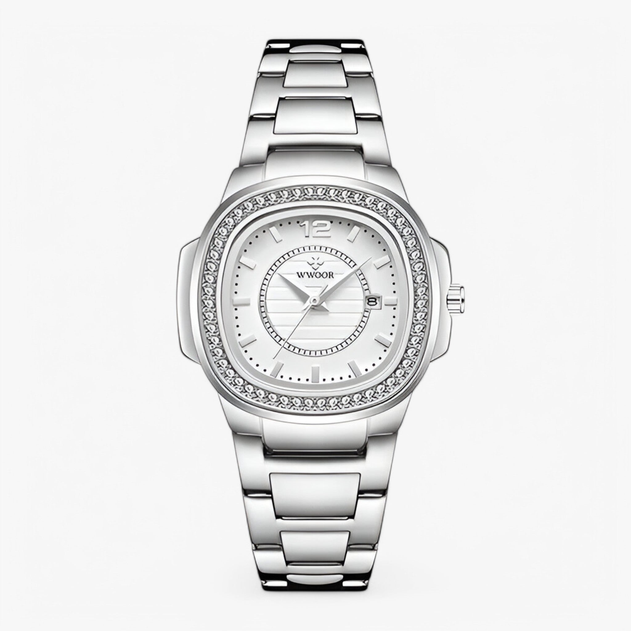 Amelia | Elegant damearmbåndsur lavet af guld og diamanter - sølv hvid - watches - {{ product_tags }