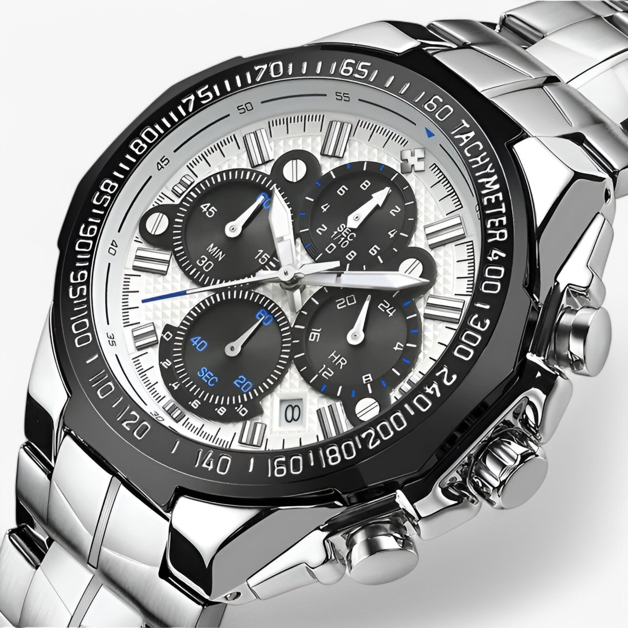 Adrian | Luksus sort stål sportsur - sort og hvid - watches - {{ product_tags }