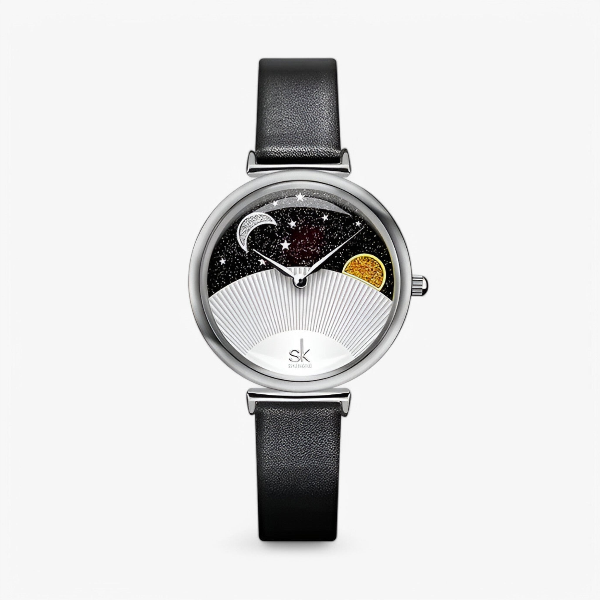 Luna | Damesur med romantisk måne- og stjerneskive - sort - watches - {{ product_tags }