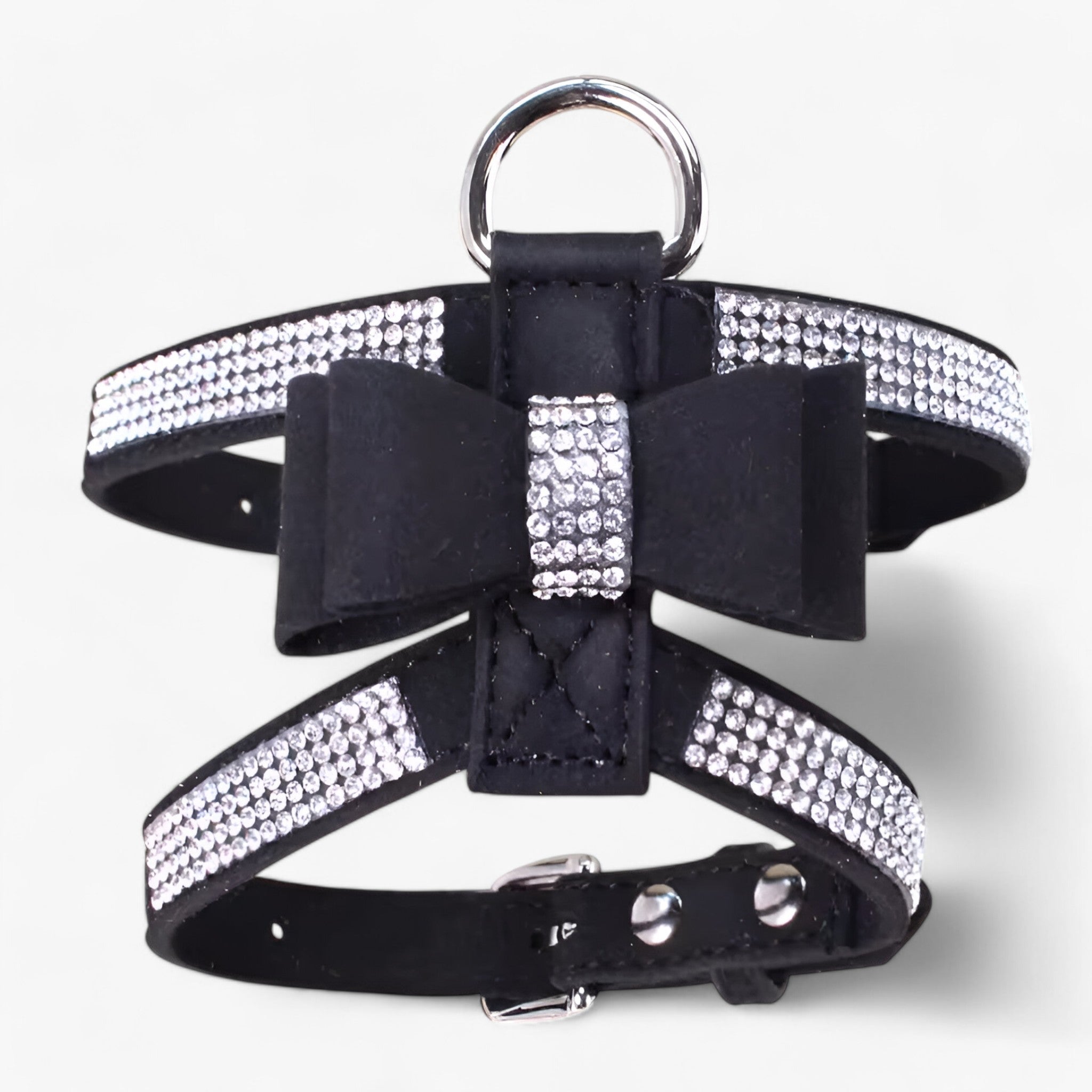 Bella | Fløjlslærredssele med Sløjfe og Strass - Sort - other - {{ product_tags }