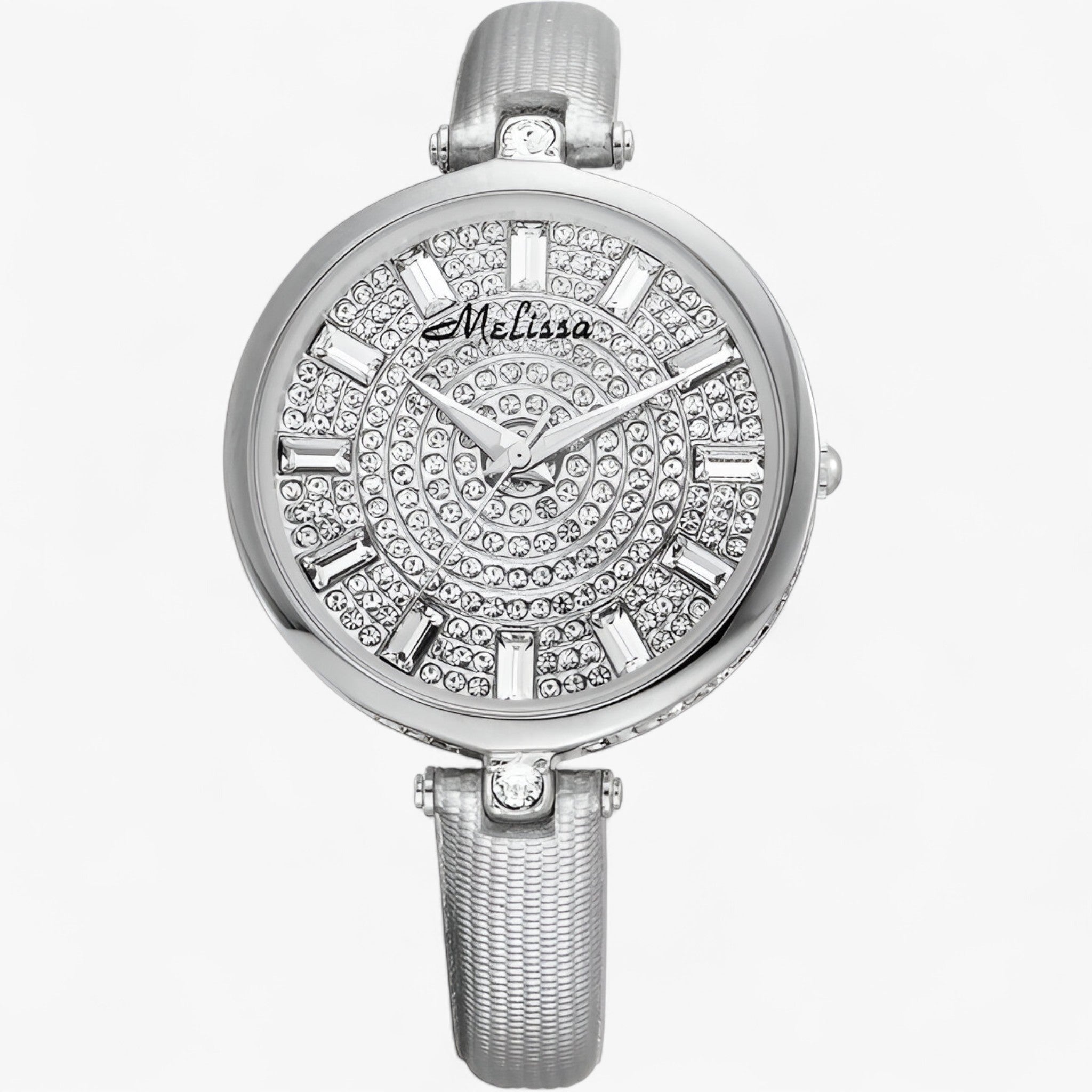 Melissa | Luksus quartz ur med læderrem og krystaller - Grå - watches - {{ product_tags }