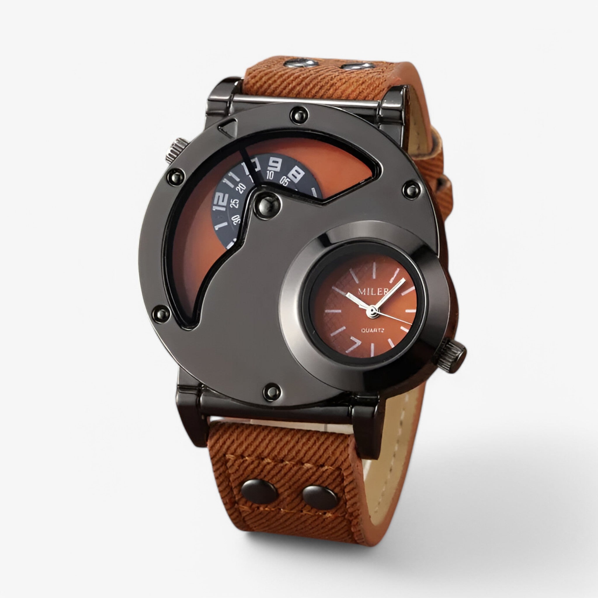 Ajax – Cowboy-stil herreur med dobbelt tid - brun - watches - {{ product_tags }