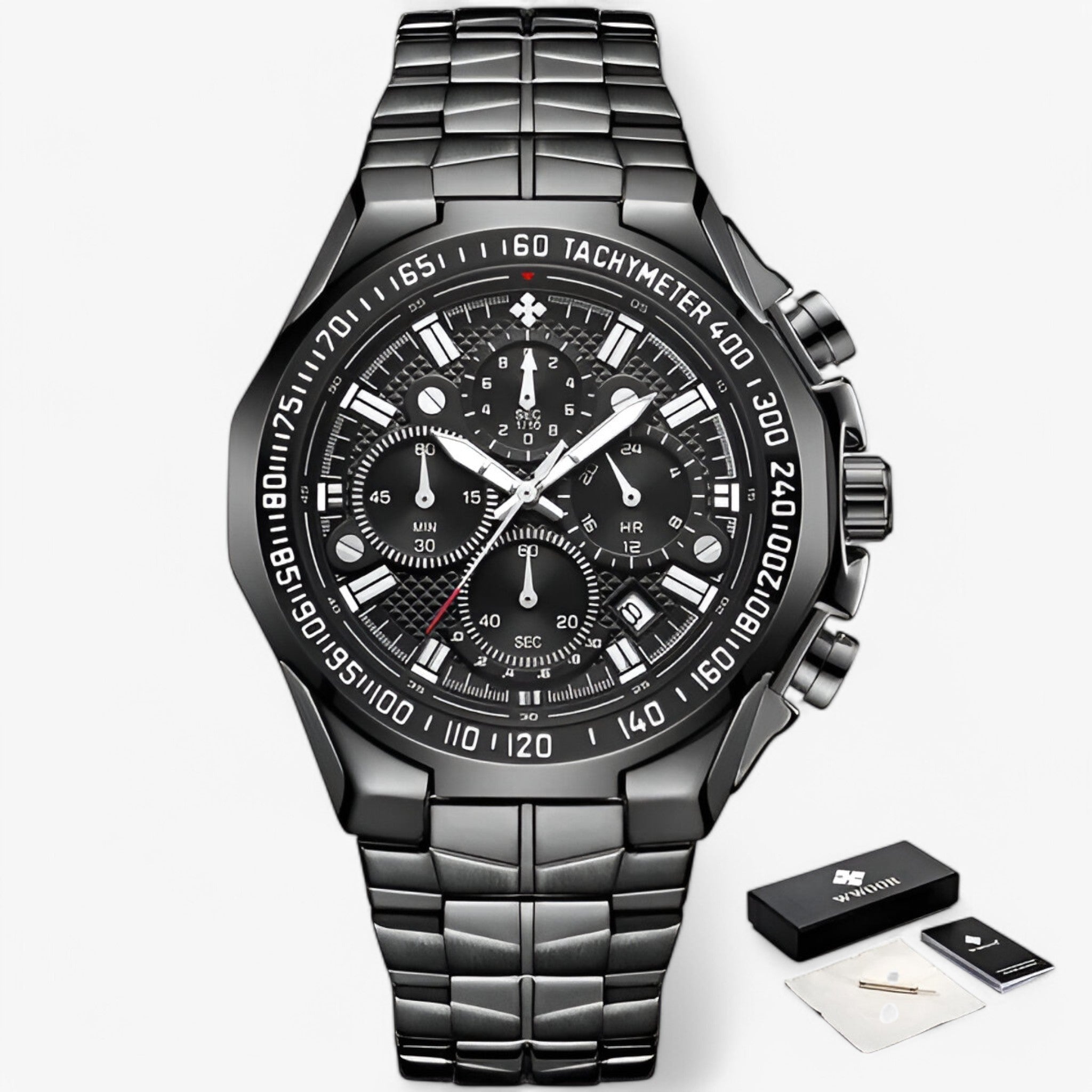 Lucien | Militært kronografur lavet af stål - sort sort med æske - watches - {{ product_tags }