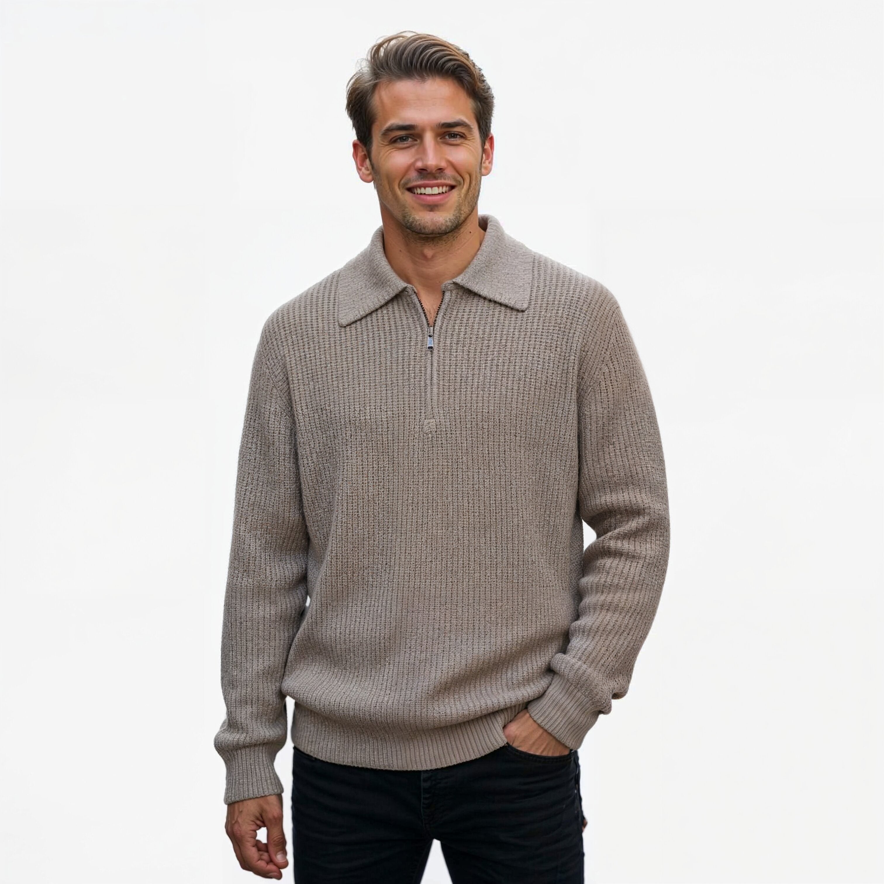 Ivan | Herre Striktrøje med Halv Lynlås - - Herresweatre - {{ product_tags }