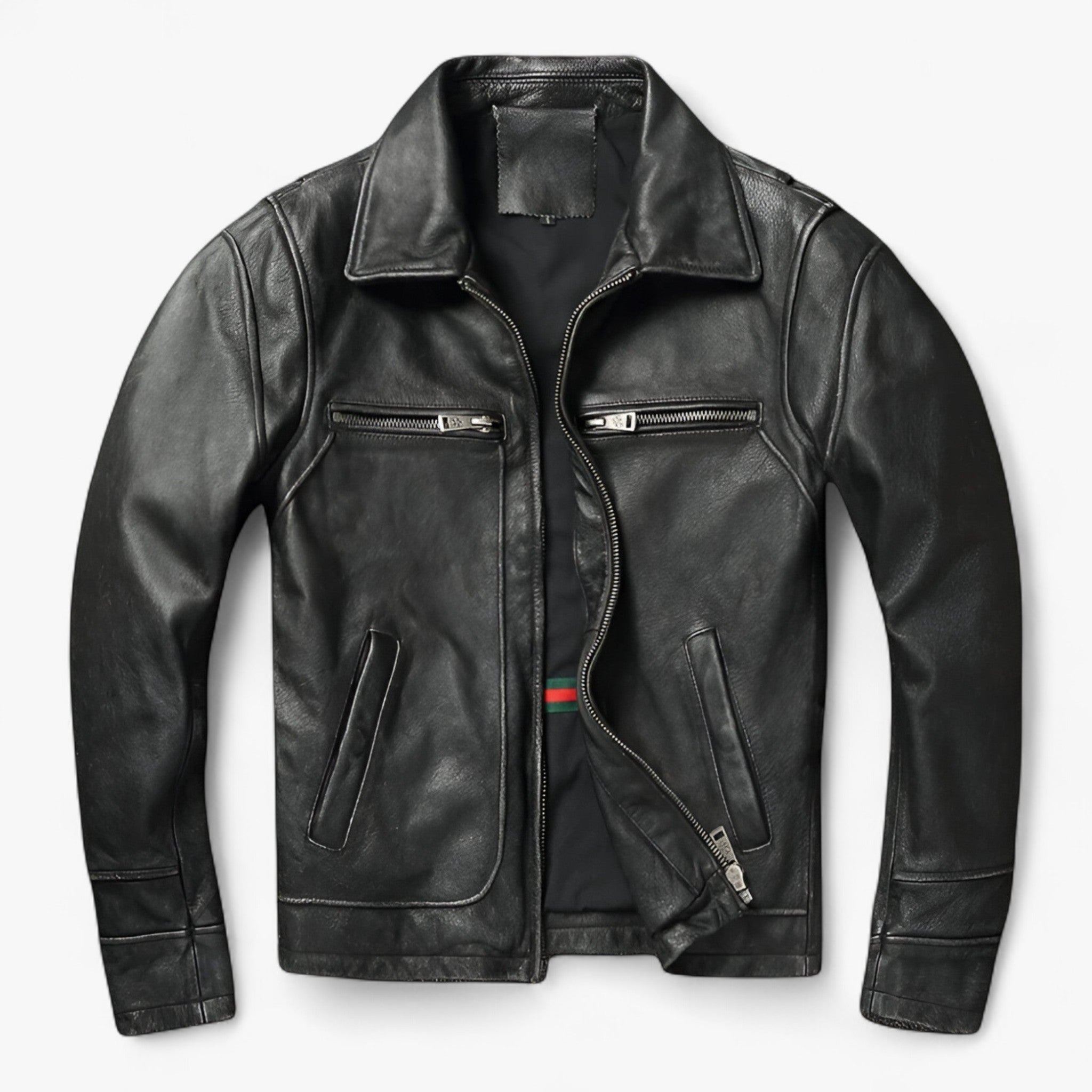 Jackson | Herre læder bikerjakke - Vintage bikervarme - Ren sort - Jacket - {{ product_tags }