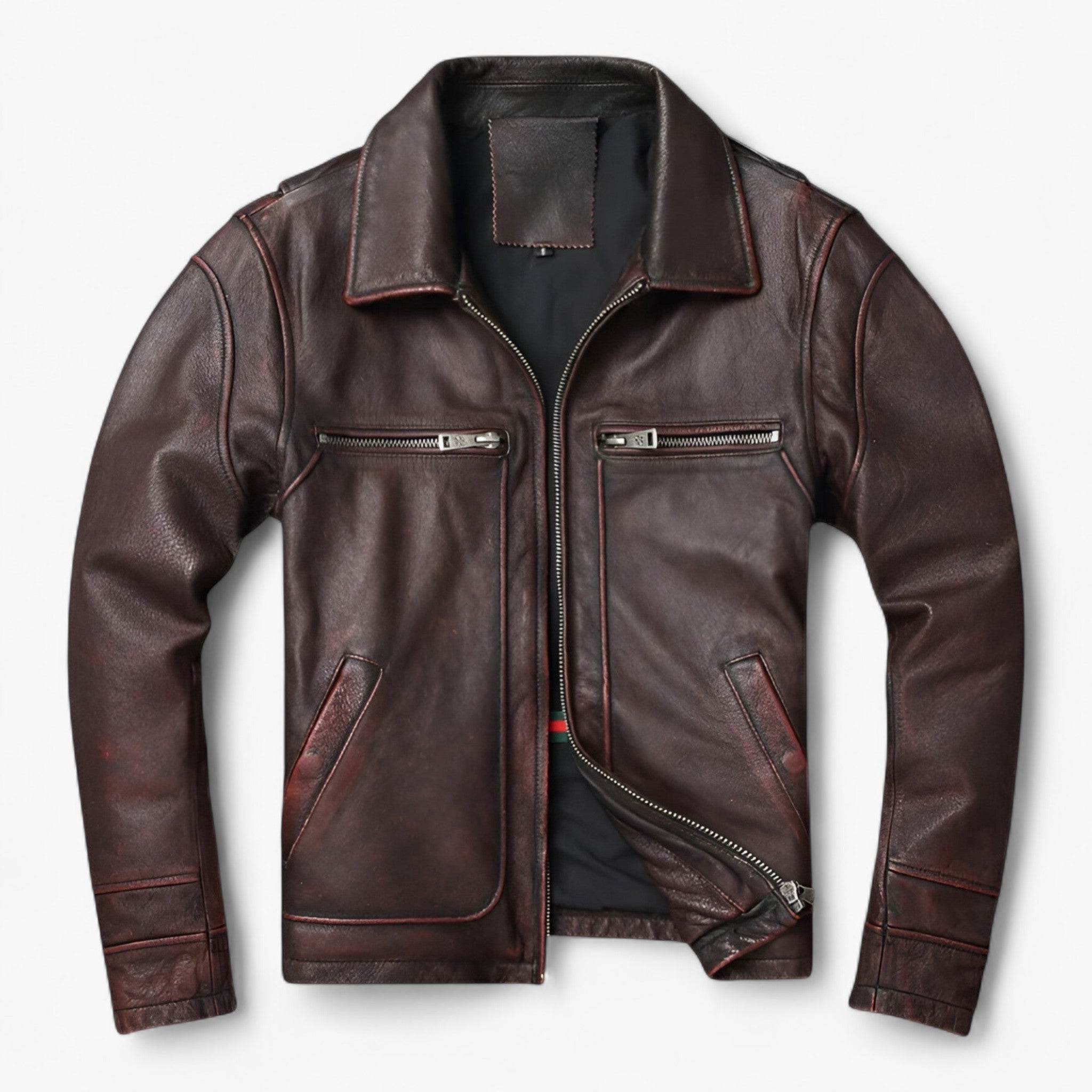 Jackson | Herre læder bikerjakke - Vintage bikervarme - Vintagebrun - Jacket - {{ product_tags }