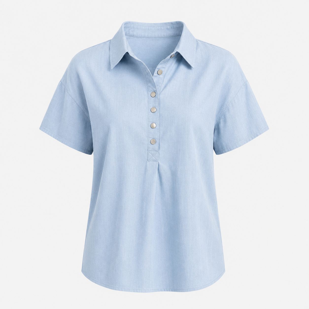 Short-Sleeved Cotton Blend Shirt Casual Fit with Collar Style