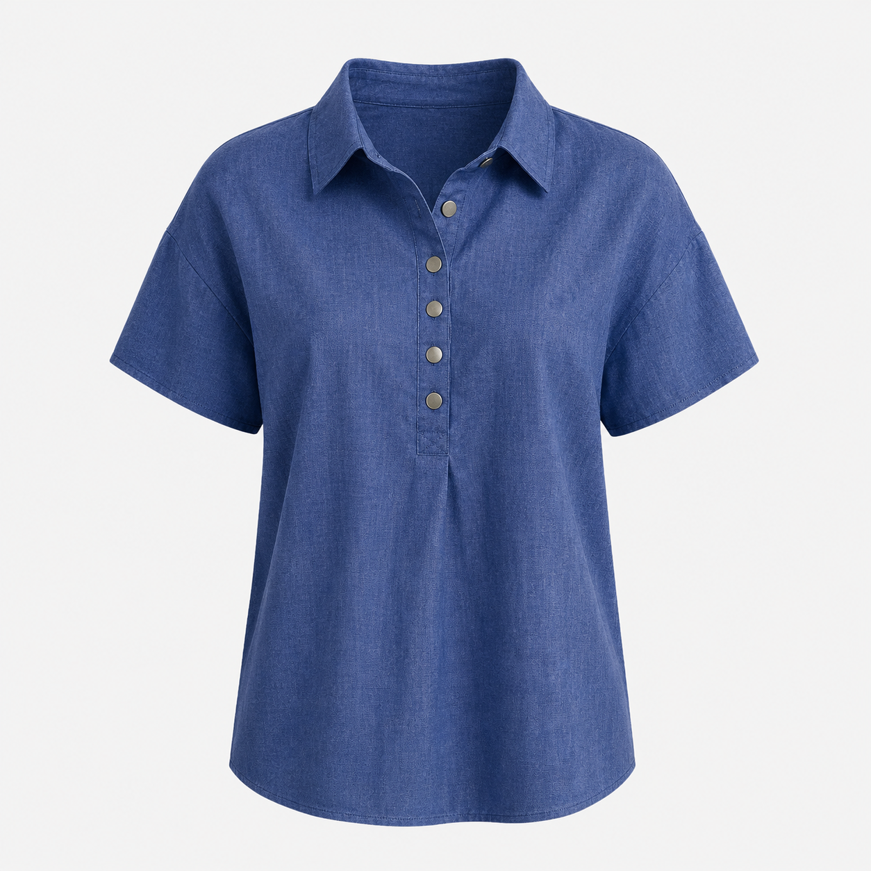 Short-Sleeved Cotton Blend Shirt Casual Fit with Collar Style