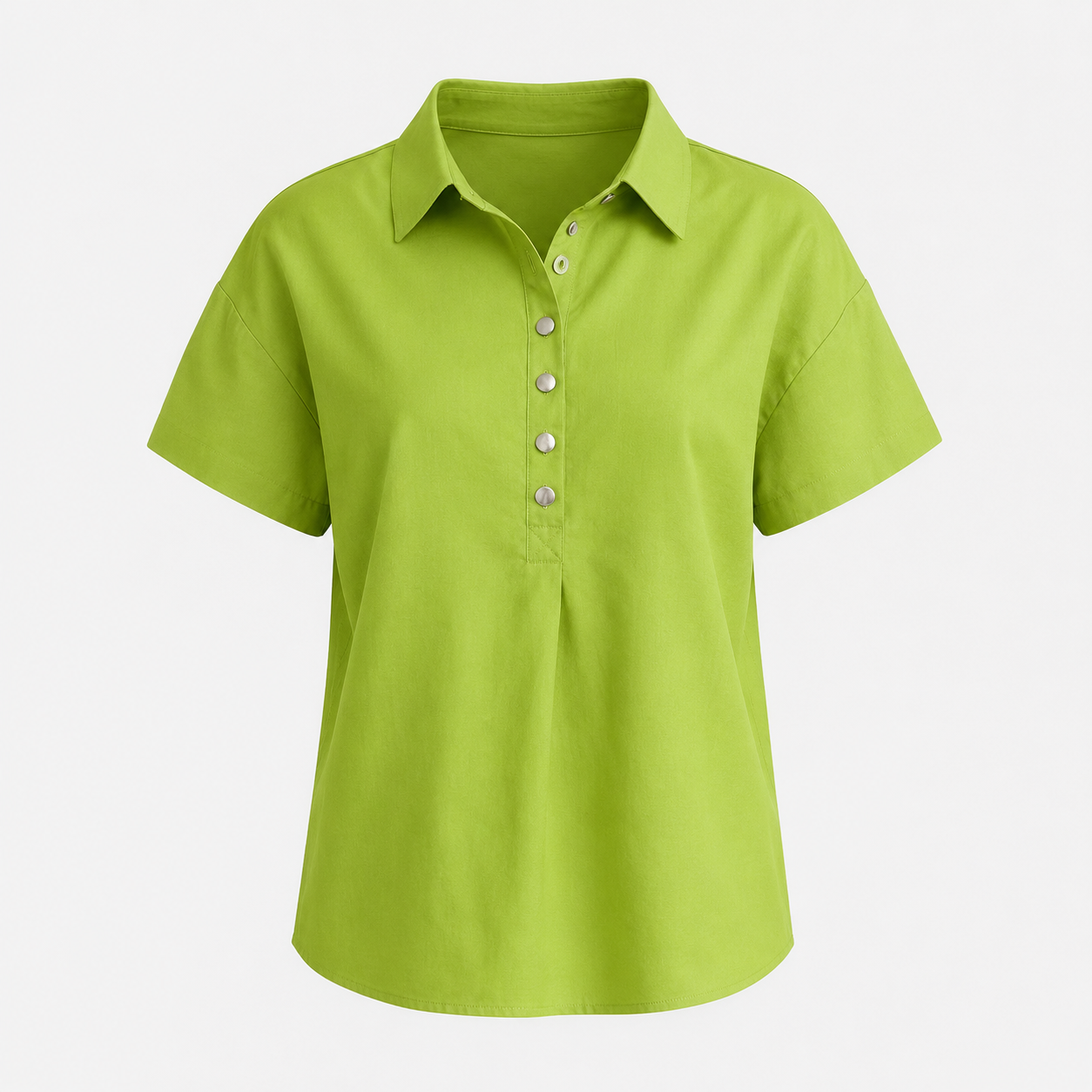 Short-Sleeved Cotton Blend Shirt Casual Fit with Collar Style