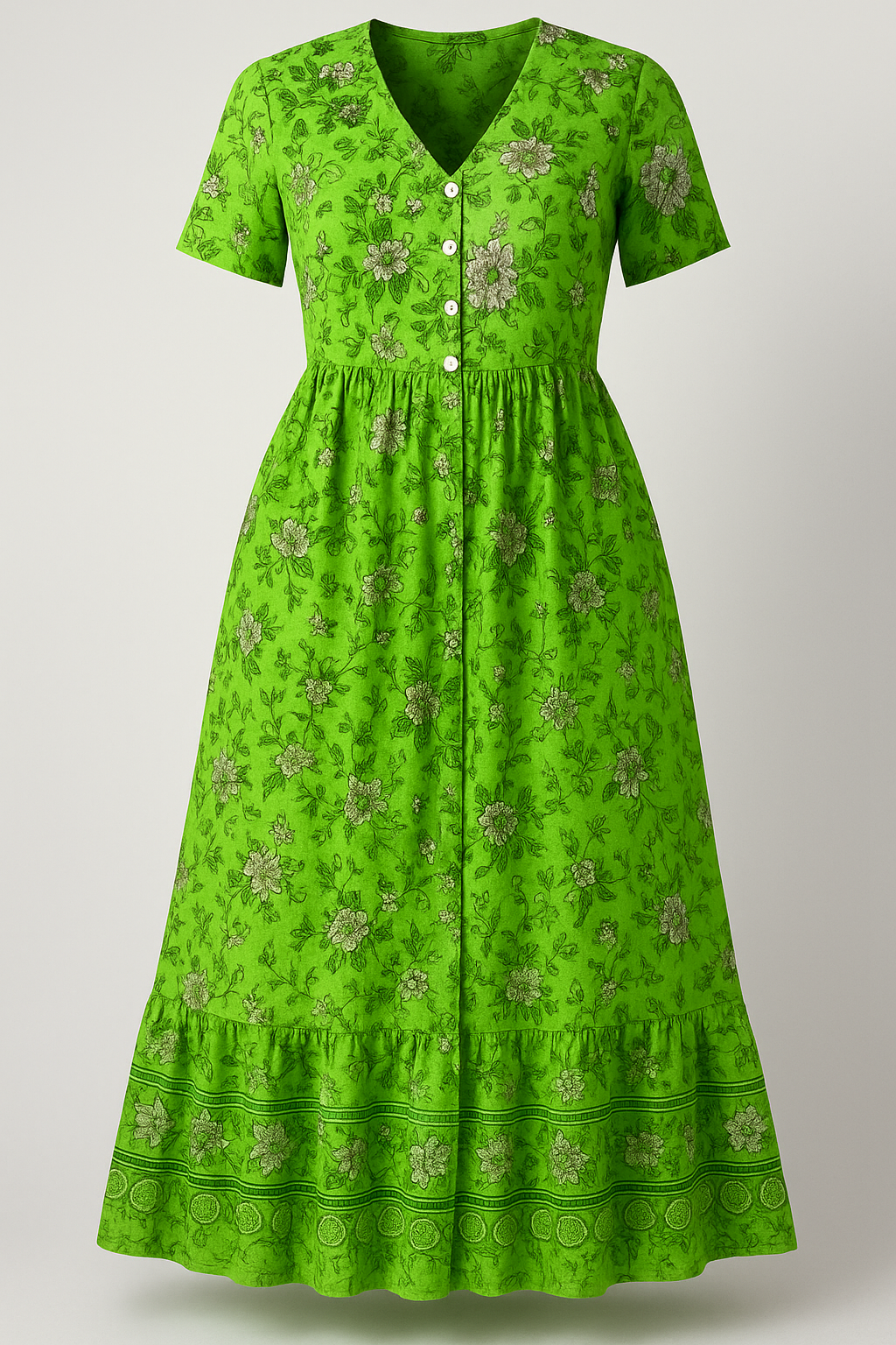 Rebecca | Kvinders Blomster Maxi Kjole til Sommer - Grøn - Kjoler - {{ product_tags }