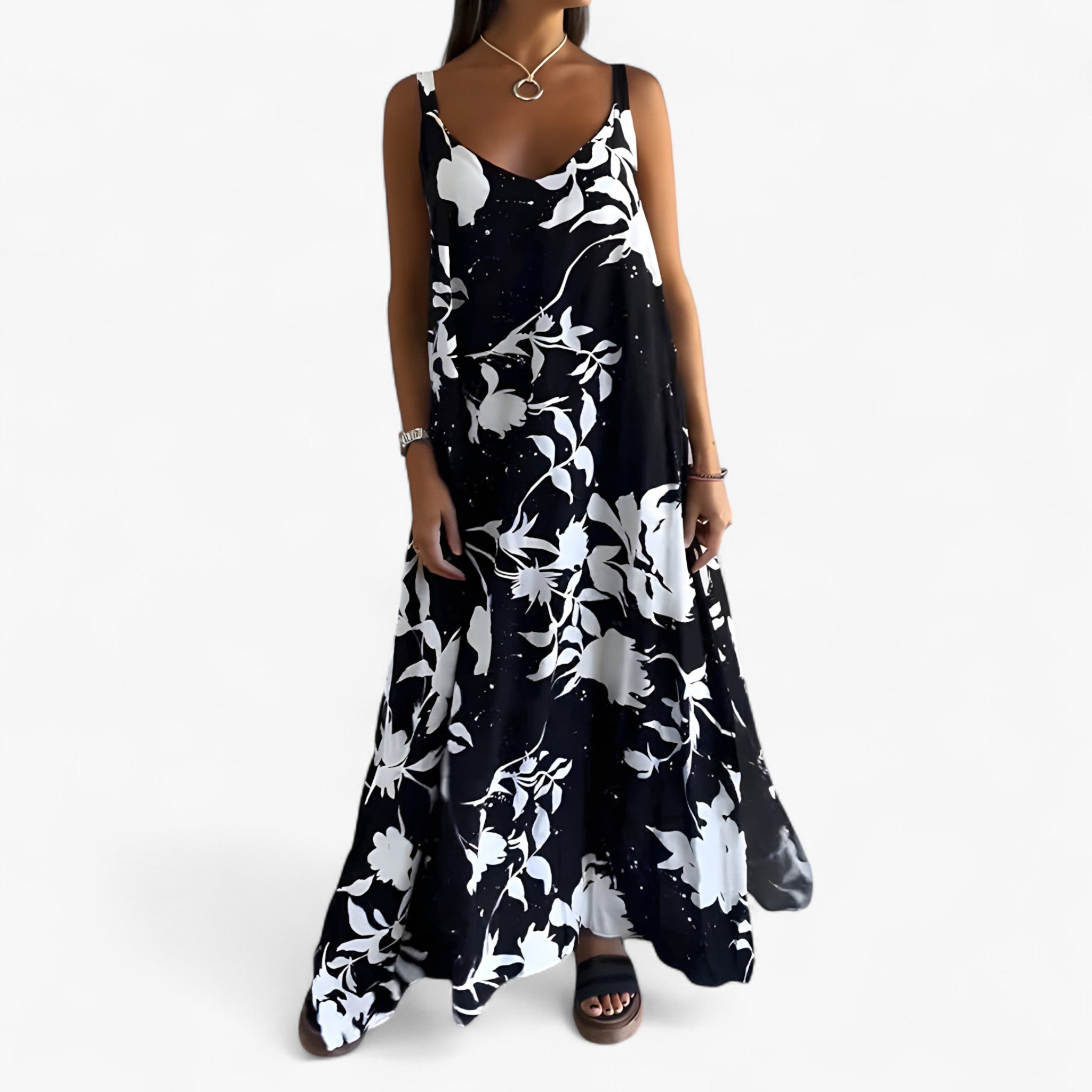 Daniela | Kvinders Bomuld Blomster Maxi Kjole - - Maxi Kjoler - {{ product_tags }