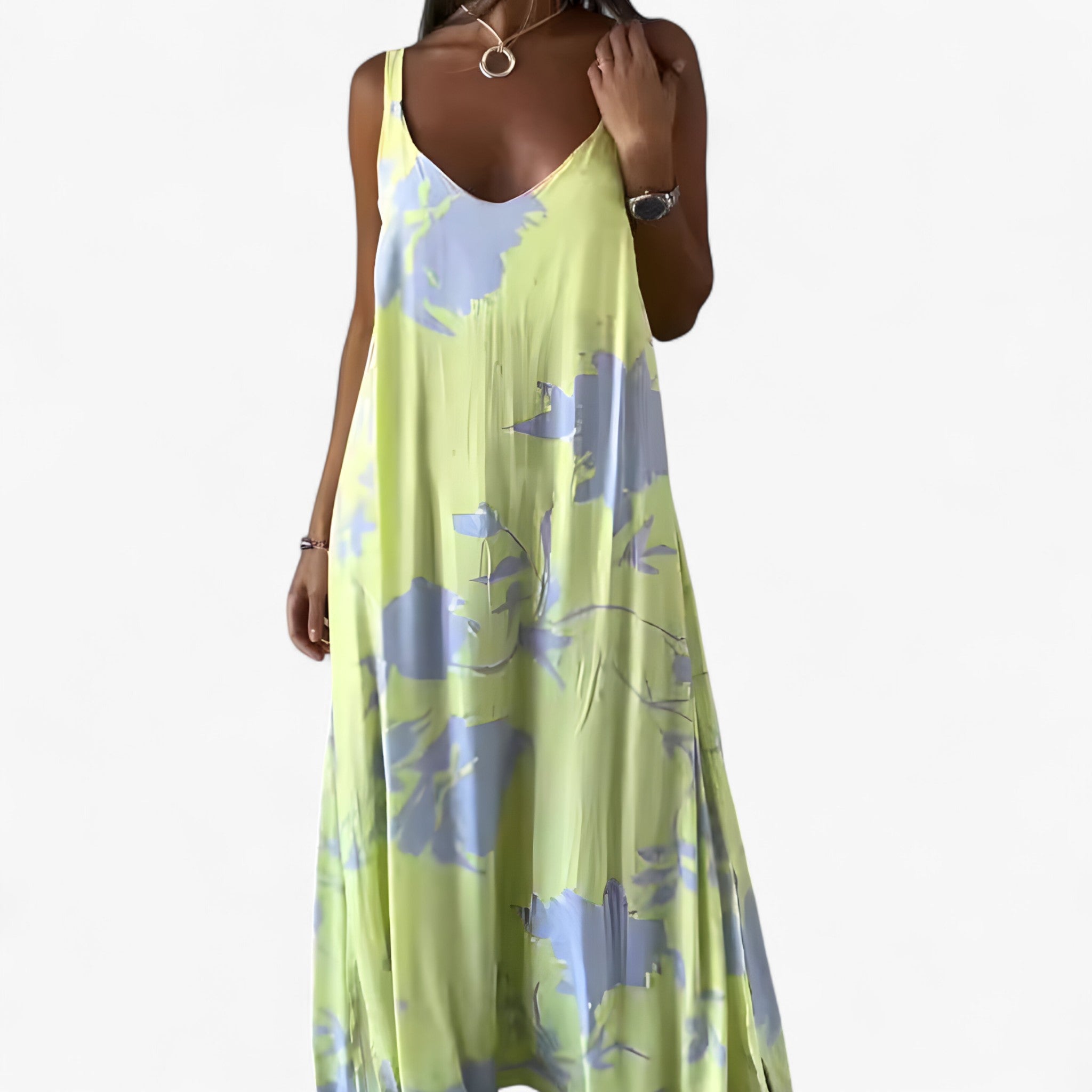 Daniela | Kvinders Bomuld Blomster Maxi Kjole - Gul - Maxi Kjoler - {{ product_tags }