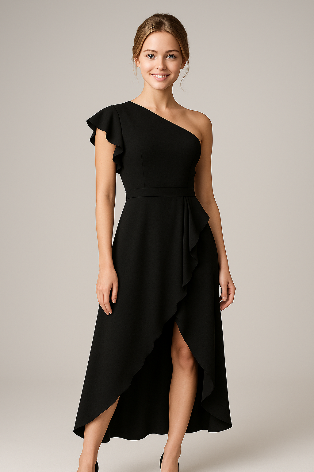 Sole | Kvinders Elegant Asymmetrisk Kjole med Flæser - - Kvinders Kjoler - {{ product_tags }