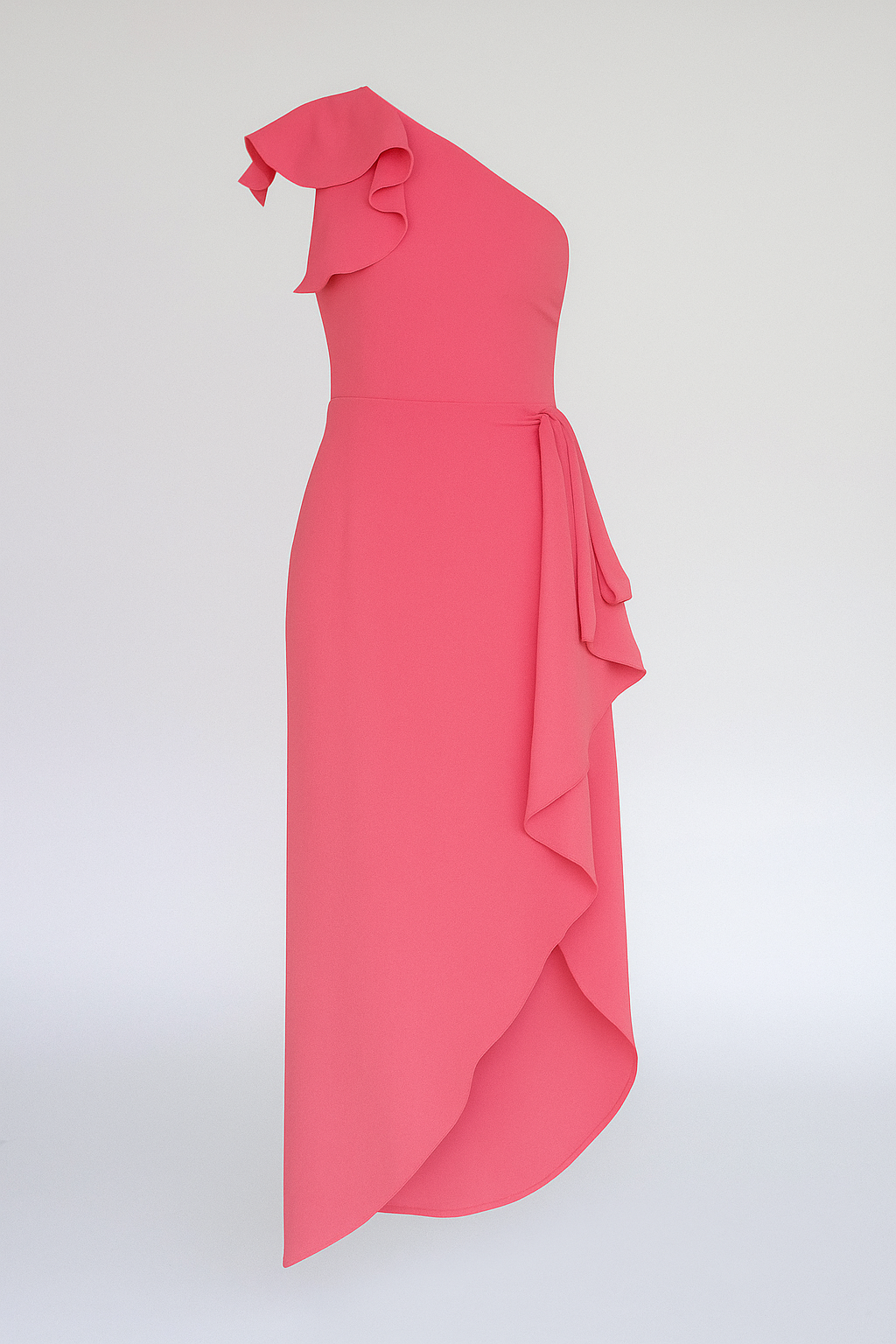 Sole | Kvinders Elegant Asymmetrisk Kjole med Flæser - Rosa - Kvinders Kjoler - {{ product_tags }