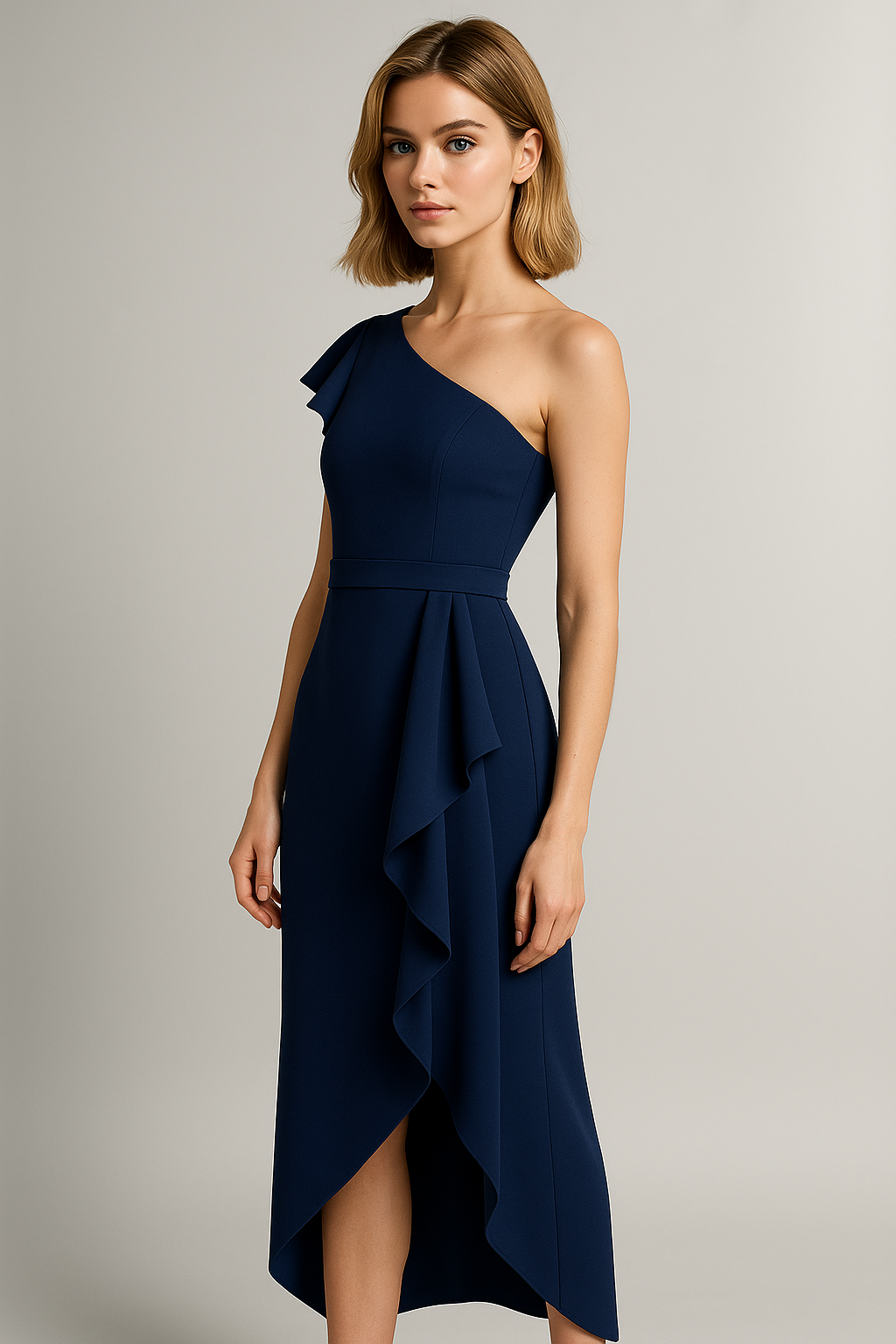 Sole | Kvinders Elegant Asymmetrisk Kjole med Flæser - - Kvinders Kjoler - {{ product_tags }