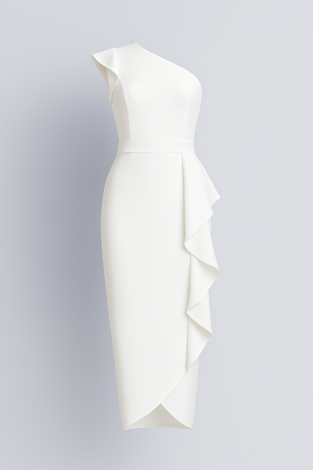 Sole | Kvinders Elegant Asymmetrisk Kjole med Flæser - Hvid - Kvinders Kjoler - {{ product_tags }
