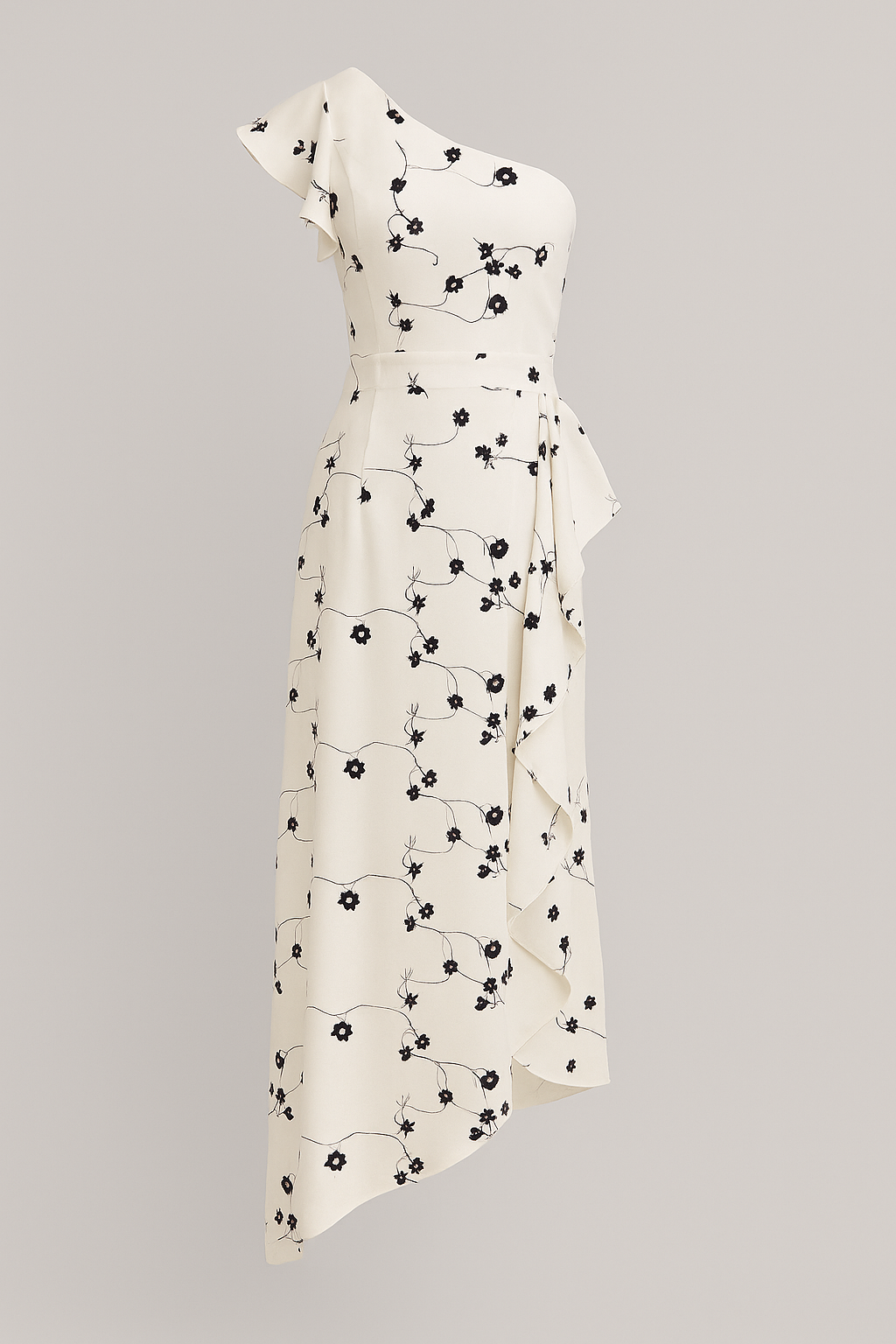 Sole | Kvinders Elegant Asymmetrisk Kjole med Flæser - Sort-Hvid - Kvinders Kjoler - {{ product_tags }