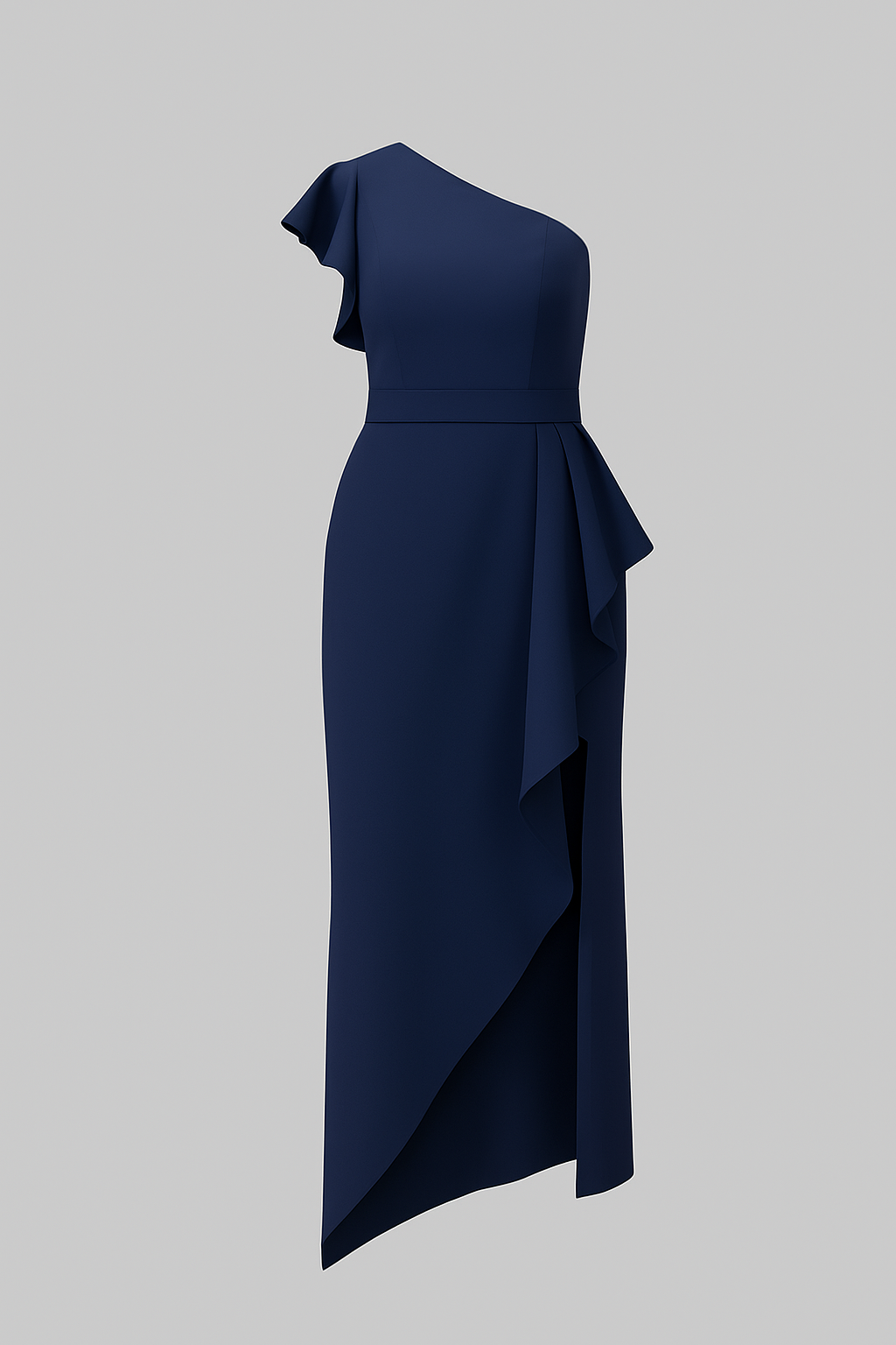 Sole | Kvinders Elegant Asymmetrisk Kjole med Flæser - Mørkeblå - Kvinders Kjoler - {{ product_tags }