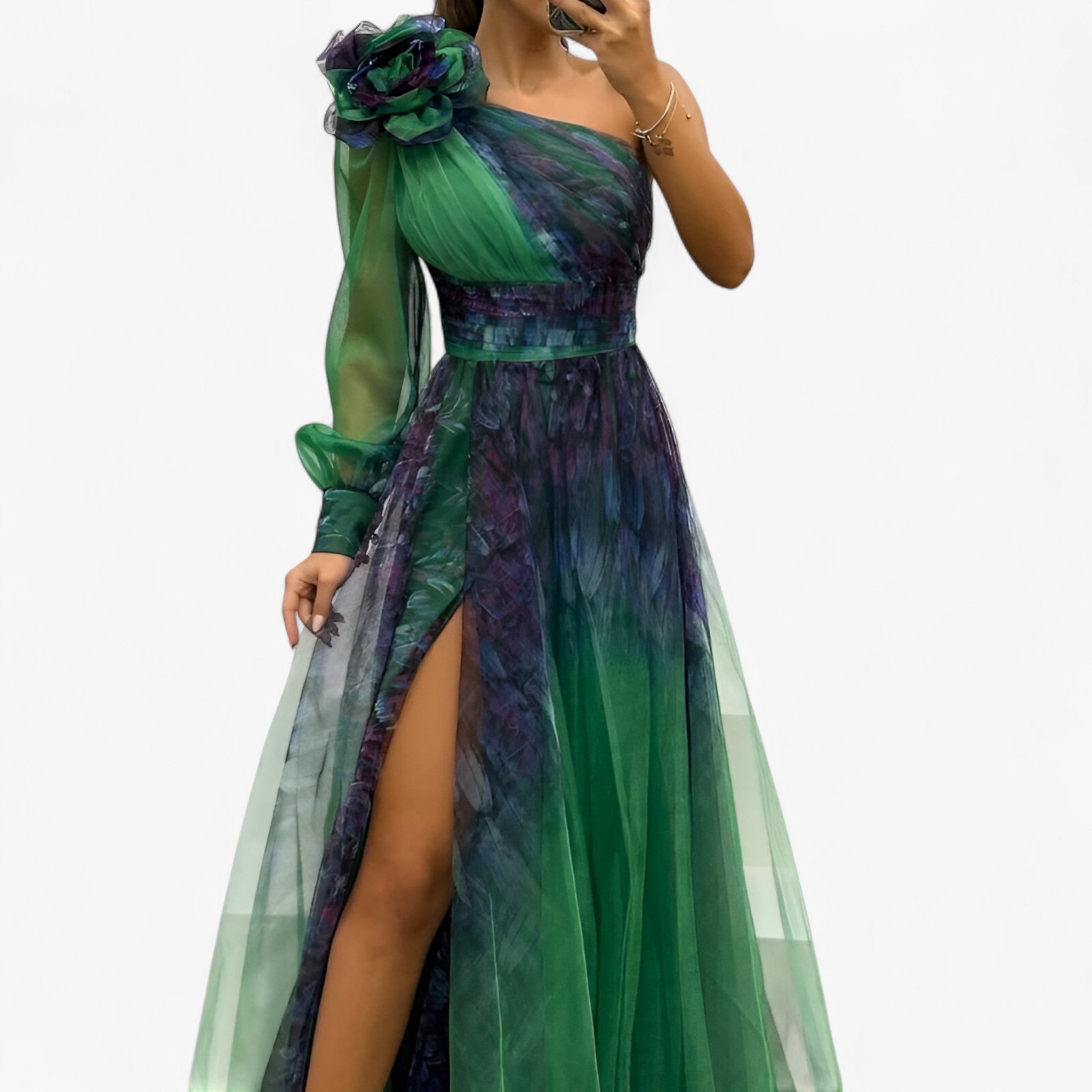 Alma | Kvinders Elegant Asymmetrisk Maxi Kjole - Grøn - Kvinders Kjoler - {{ product_tags }