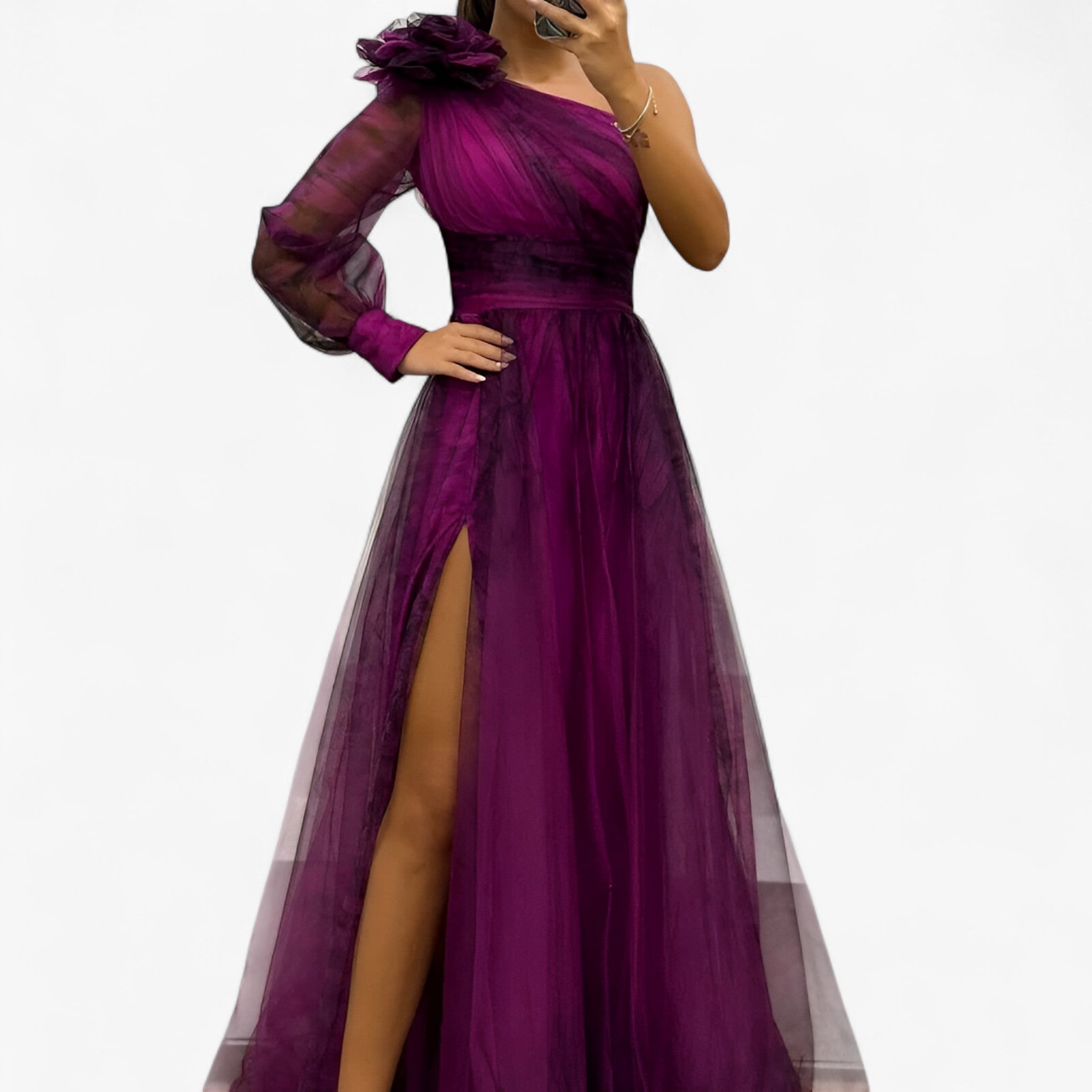 Alma | Kvinders Elegant Asymmetrisk Maxi Kjole - Lilla - Kvinders Kjoler - {{ product_tags }