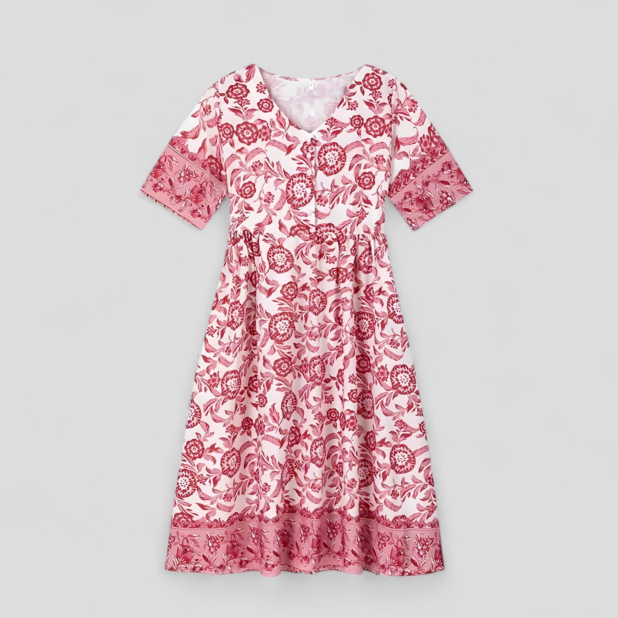Micola | Kvinders Elegant Blomstret Sommerkjole - Rosa - Casual kjoler - {{ product_tags }