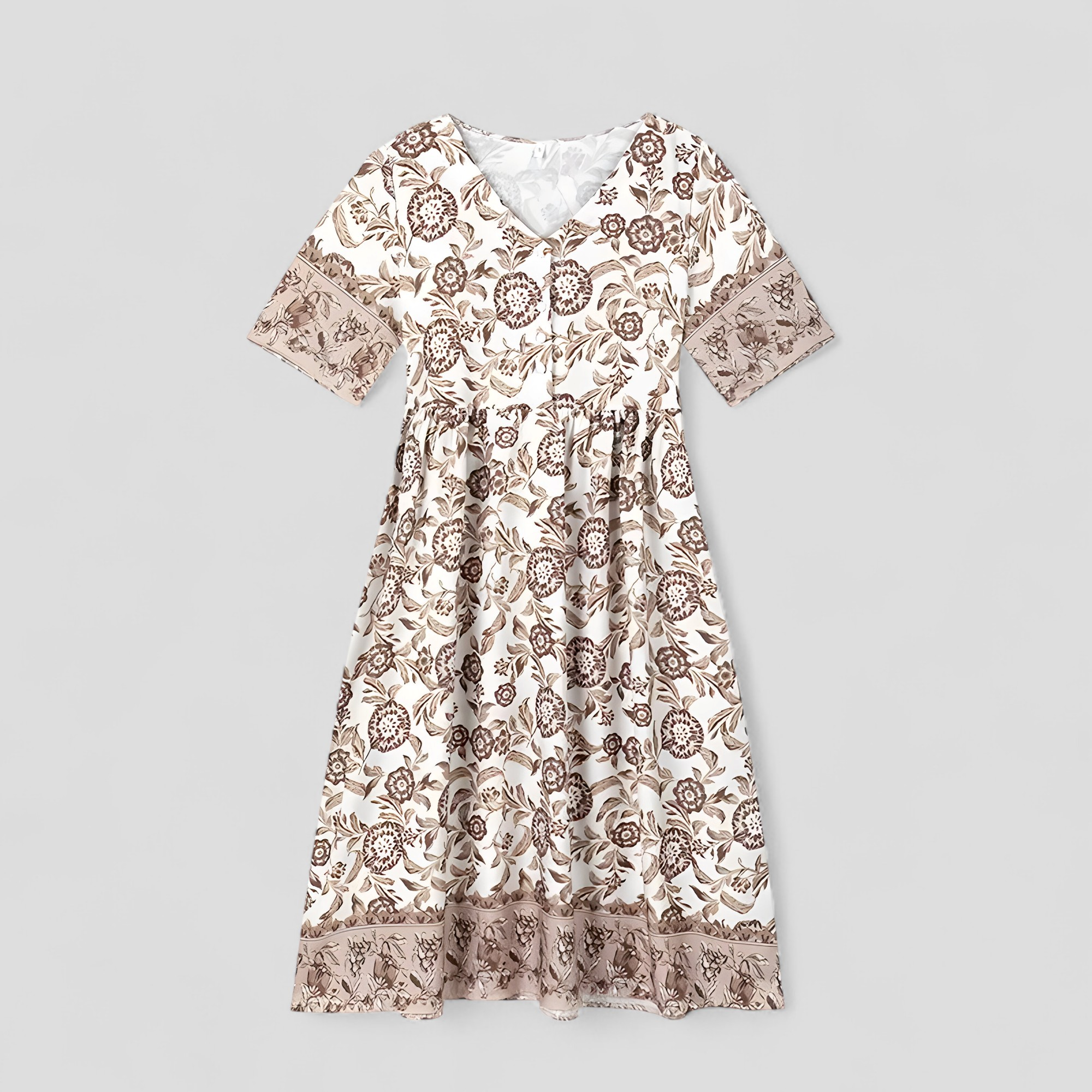 Micola | Kvinders Elegant Blomstret Sommerkjole - Beige - Casual kjoler - {{ product_tags }