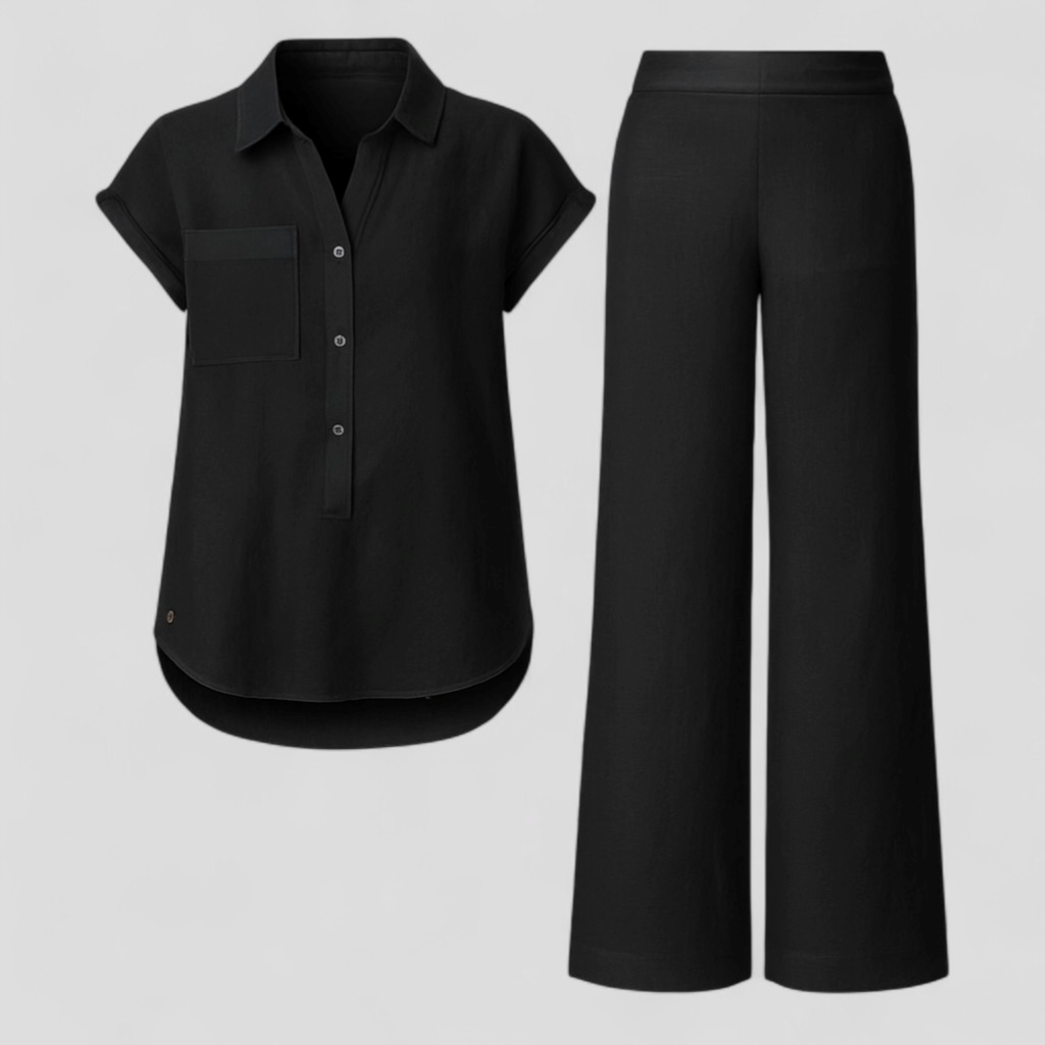Ismeralda | Kvinders Elegant Linned Sæt til Sommer - Sort - Tøj sæt - {{ product_tags }