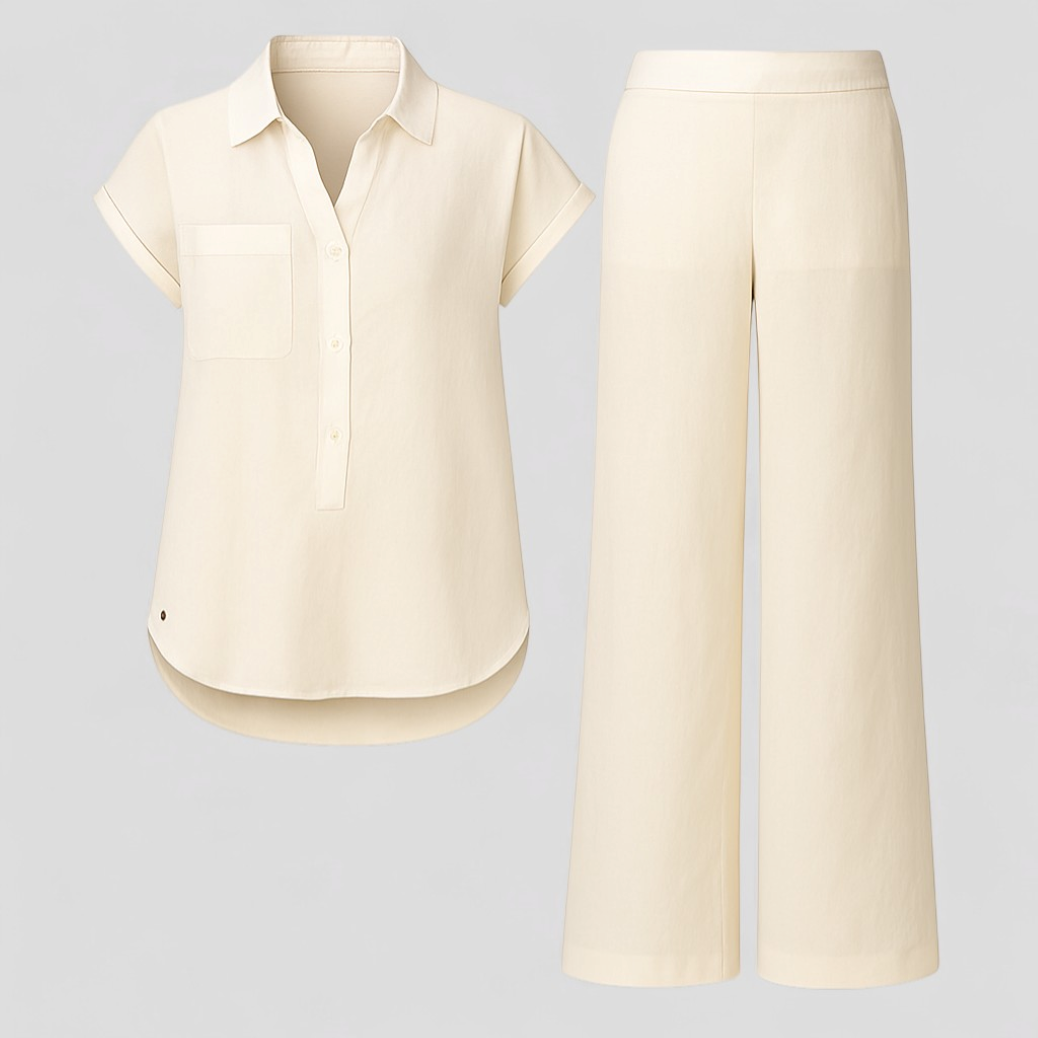 Ismeralda | Kvinders Elegant Linned Sæt til Sommer - Beige - Tøj sæt - {{ product_tags }