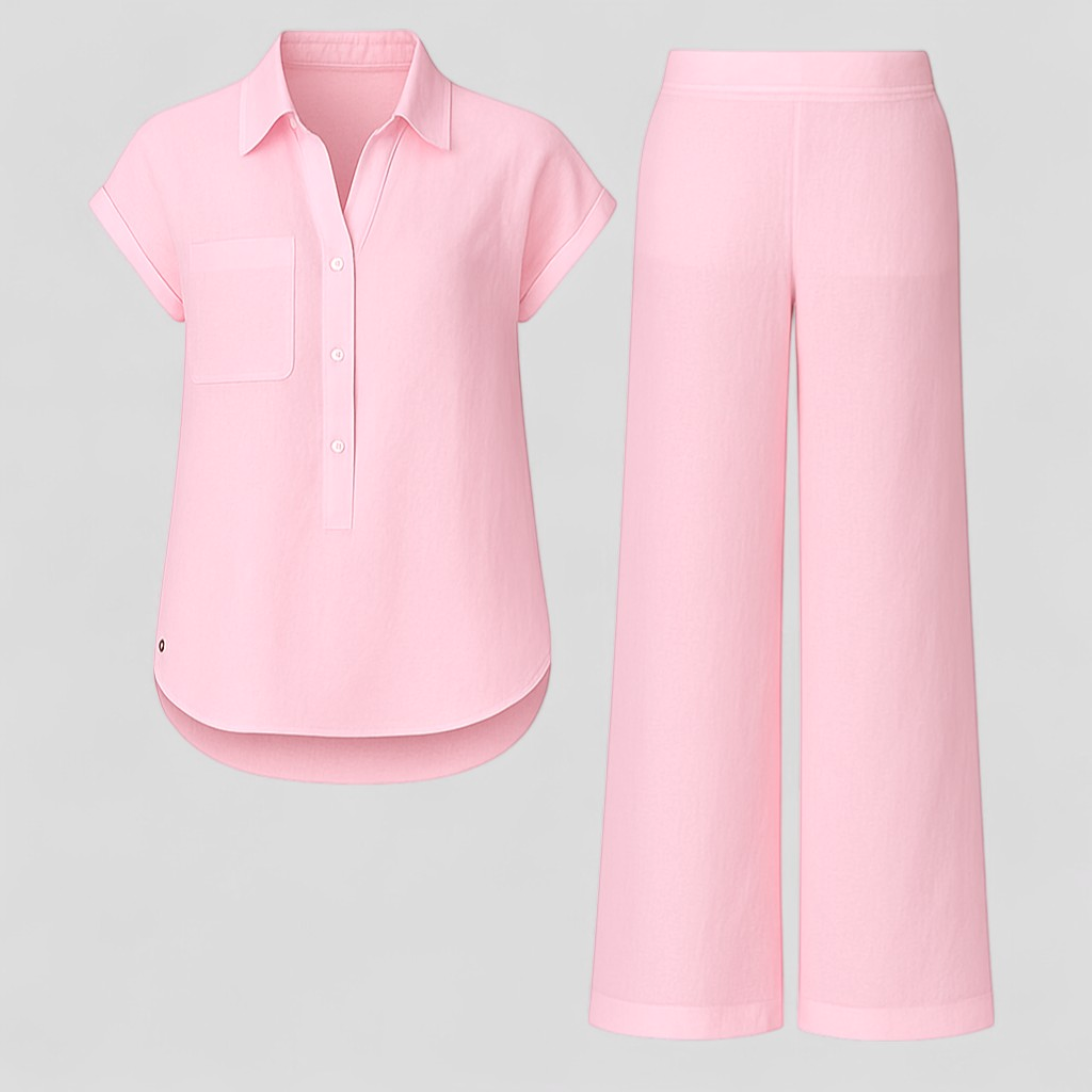 Ismeralda | Kvinders Elegant Linned Sæt til Sommer - Rosa - Tøj sæt - {{ product_tags }