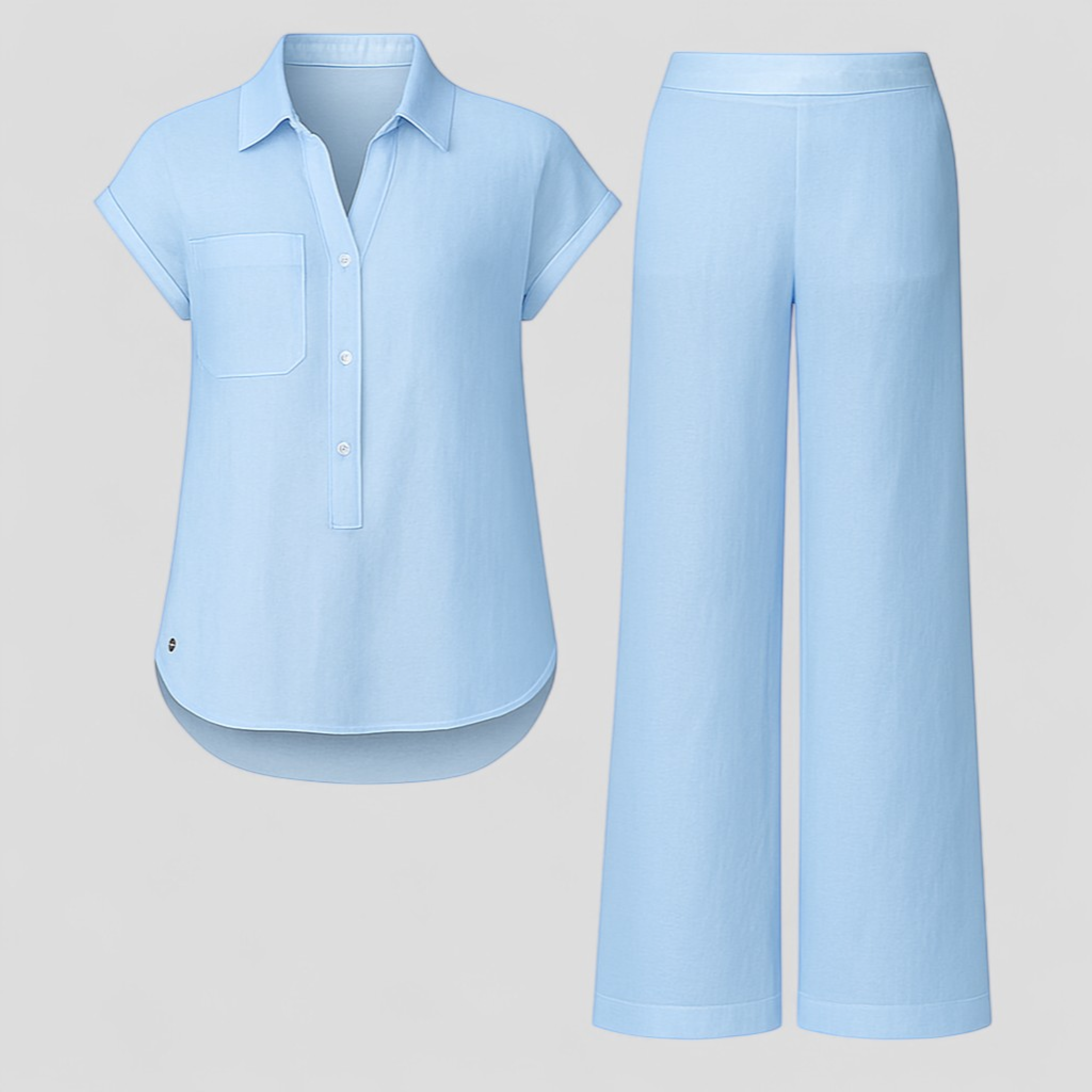 Ismeralda | Kvinders Elegant Linned Sæt til Sommer - Blå - Tøj sæt - {{ product_tags }