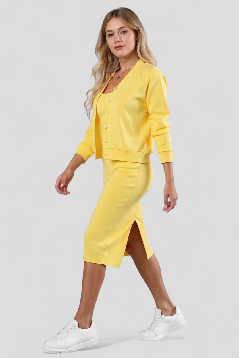 Acadia | Kvinders Elegant Midi Kjole med Cardigan - - Midi Kjoler - {{ product_tags }