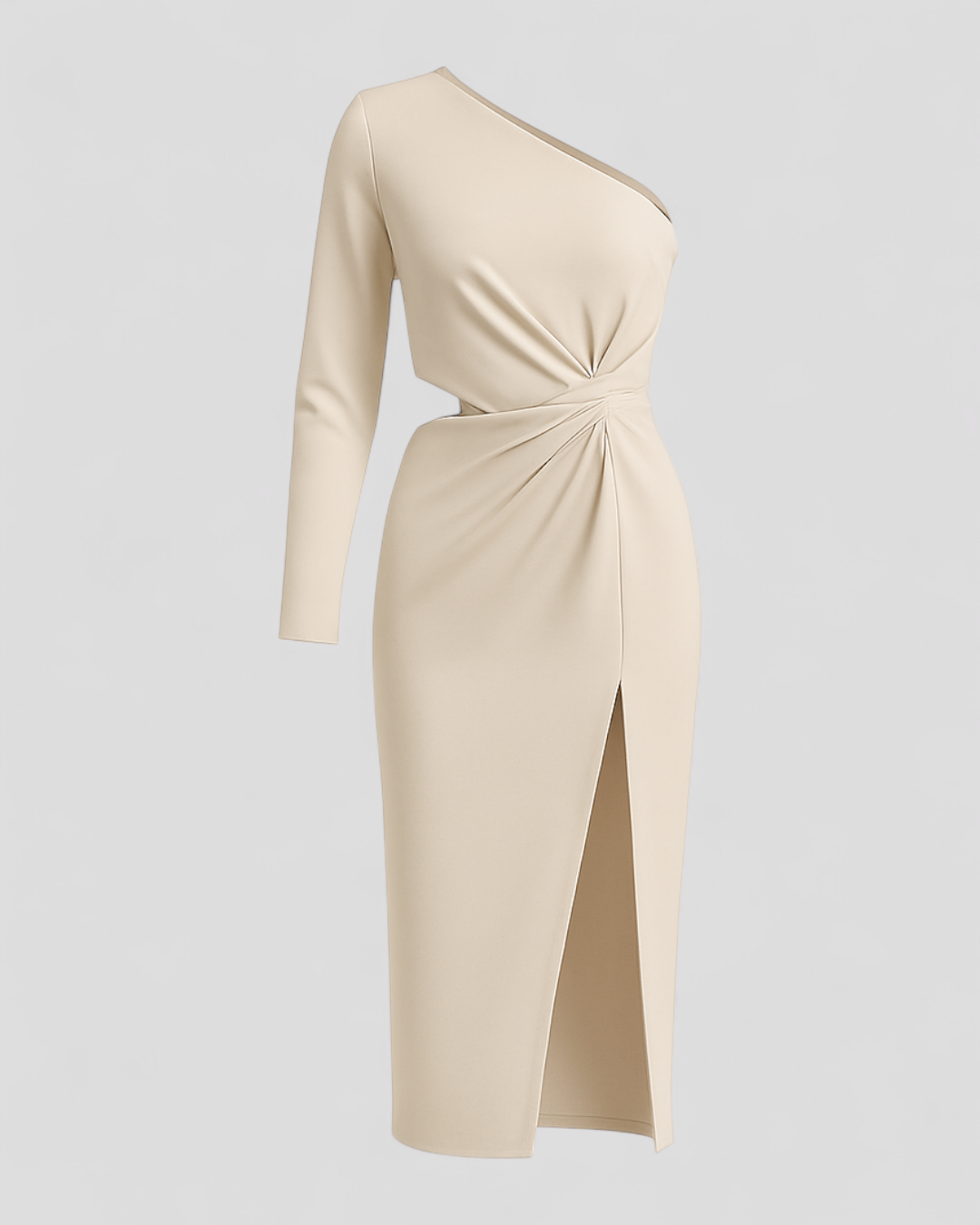 Amory | Kvinders Elegant Midi Kjole med En Skulder - Elfenben - Kjoler - {{ product_tags }