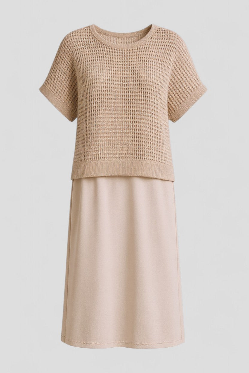 Airis | Kvinders Elegant Midi Sommerkjole - Beige - Kjoler - {{ product_tags }