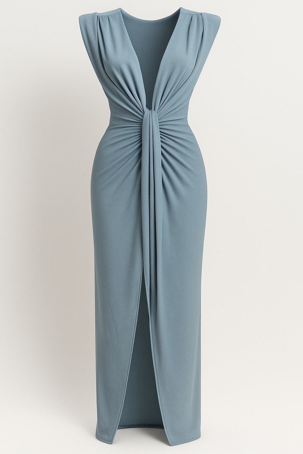 Martha | Kvinders Elegant Råsilkekjole Med Slids - Støvet blå One size - Kjoler - {{ product_tags }