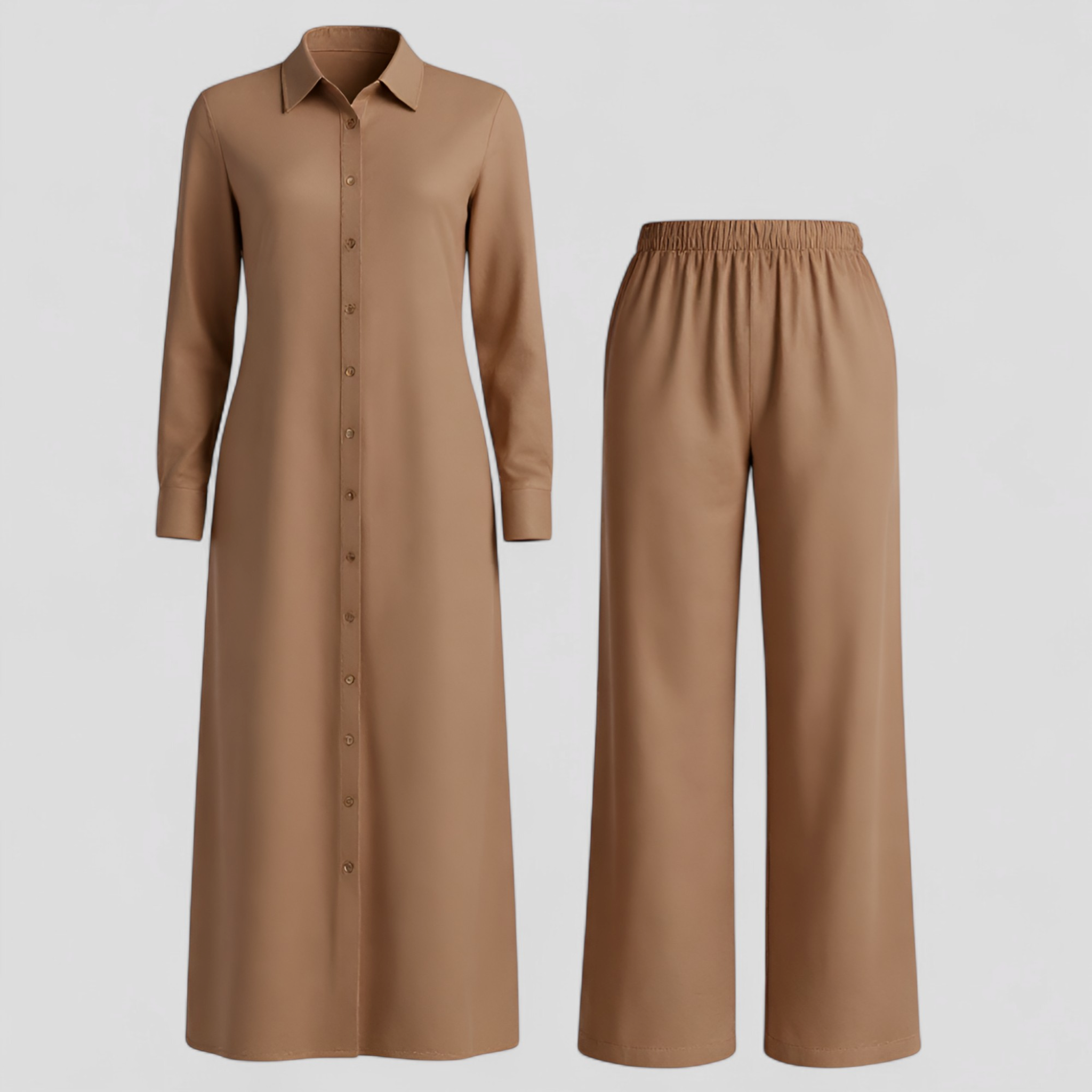 Valeria | Kvinders Elegant Sommer Sæt med Blusekjole og Bukser - Brun - Kvinders tøj - {{ product_tags }