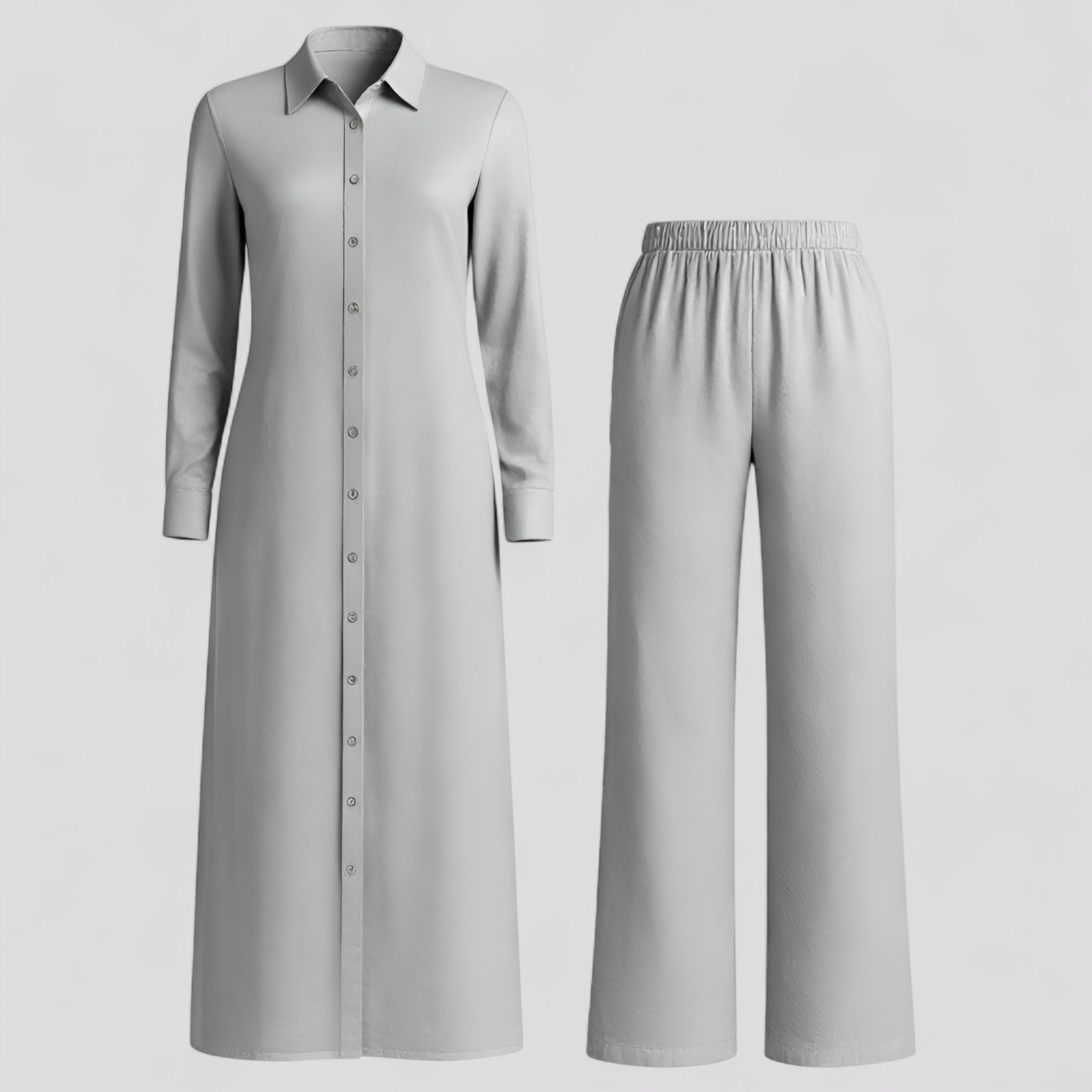 Valeria | Kvinders Elegant Sommer Sæt med Blusekjole og Bukser - Grå - Kvinders tøj - {{ product_tags }