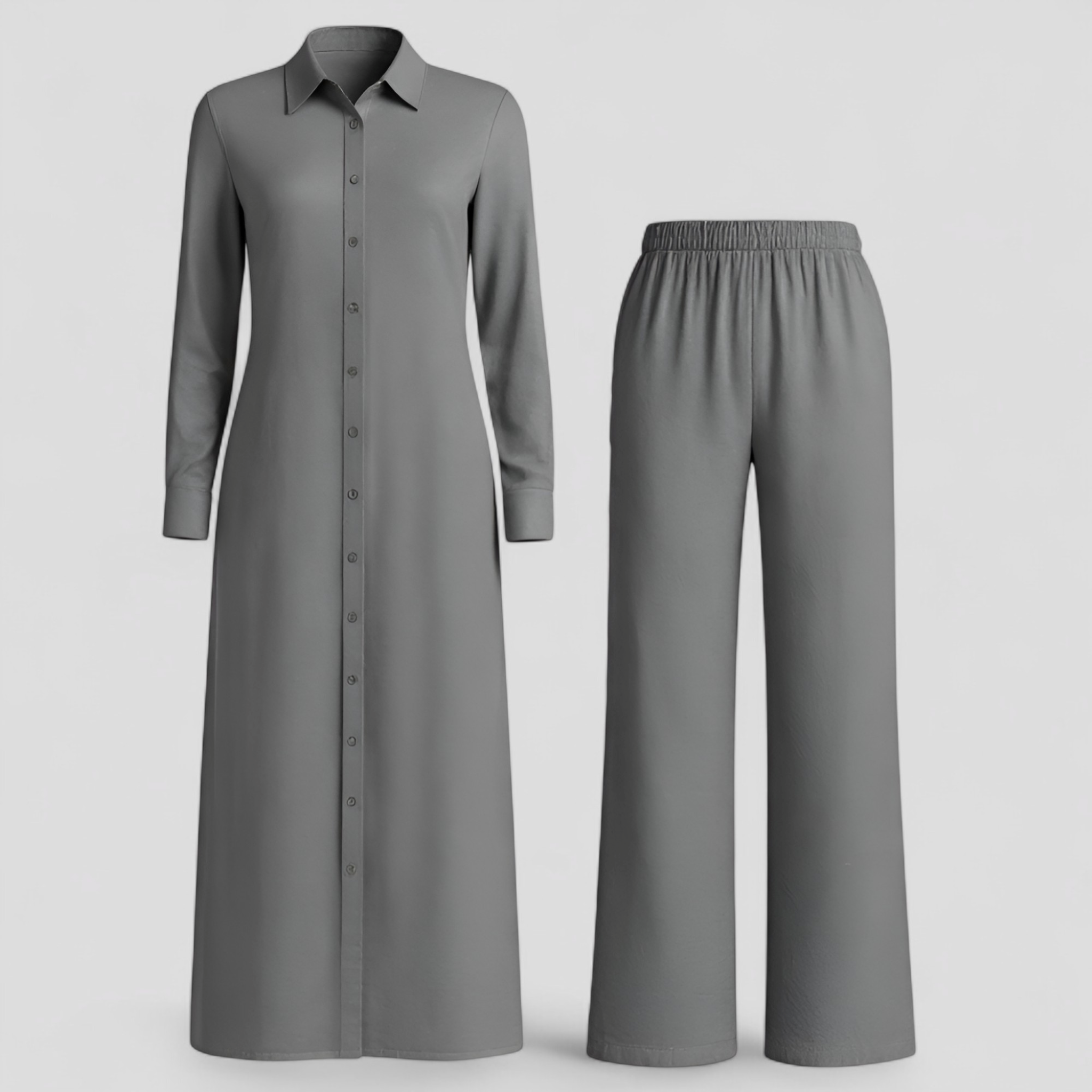 Valeria | Kvinders Elegant Sommer Sæt med Blusekjole og Bukser - Mørkegrå - Kvinders tøj - {{ product_tags }